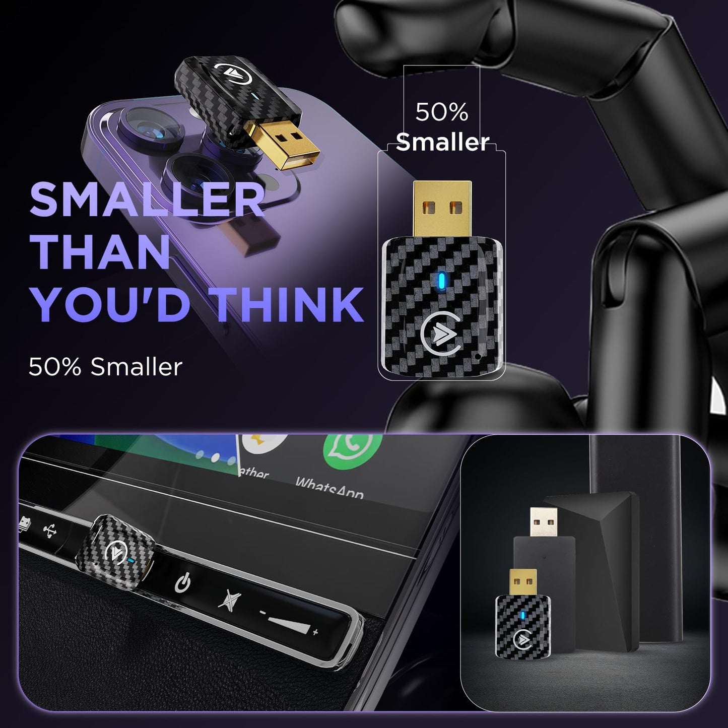 MSXTTLY 2in1 Carplay Wireless Adapter Android Auto Wireless Adapter, Mini USB Small Dongle Fast Auto Connect, Car Play Play Plug, for Apple iPhone iOS & Android 11+, OEM Wired Car Model 2017+, Black