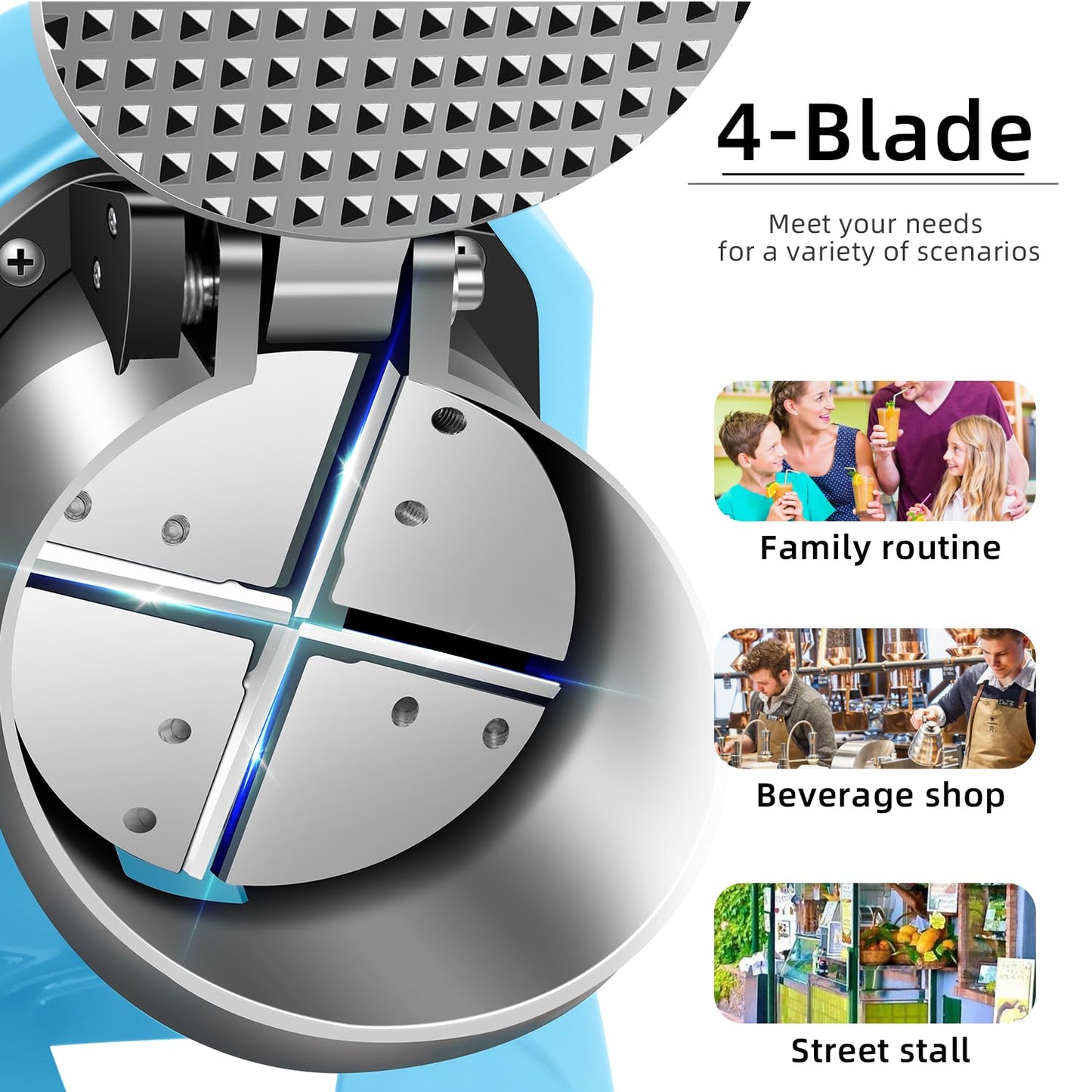 INSELY 4-Blades Electric Ice Shaver Machine, 200lbs/hr Ice Crusher with Ice Tray for Home and Commercial Use (Blue)