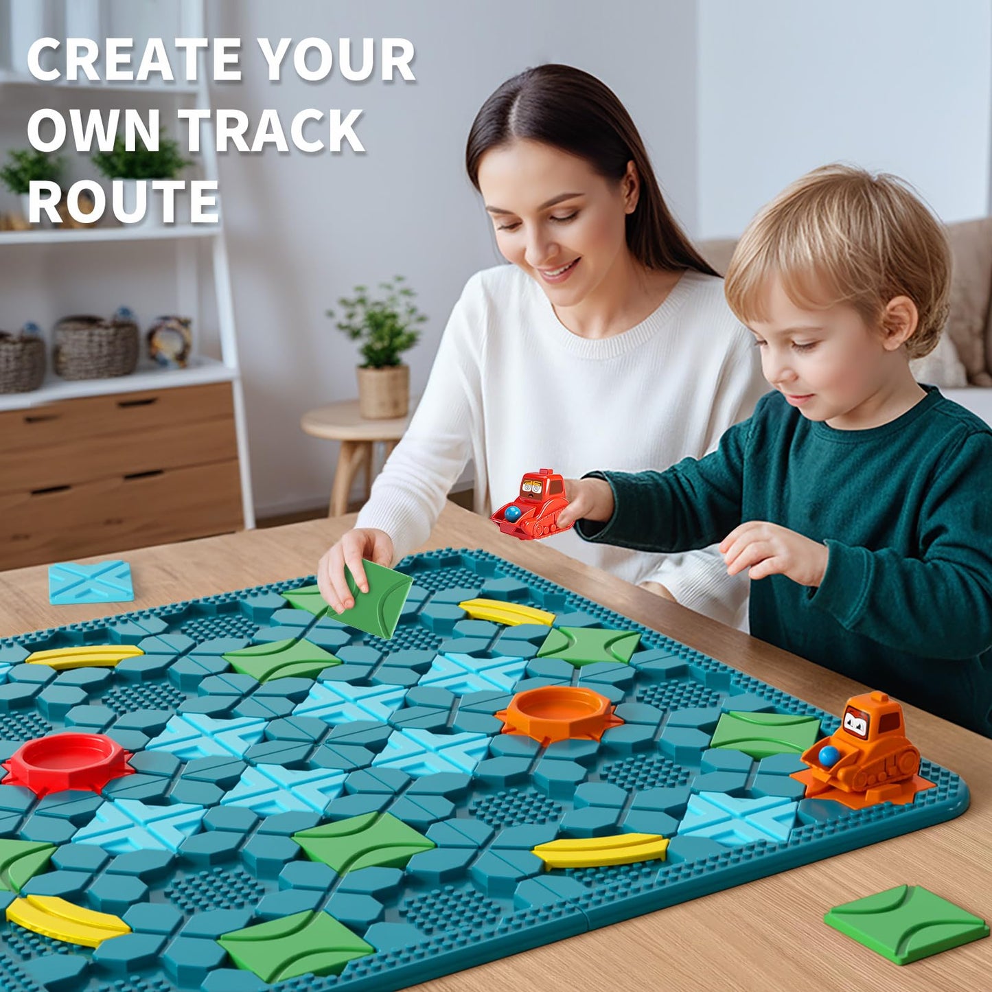 Burgkidz STEM Board Games for Kids Ages 4-8 - Large Size Build Your Own Maze with Building Bricks, Includes 2 Pull-Back Cars & Storage Bag, 3 Difficulty Levels Educational Montessori Toys