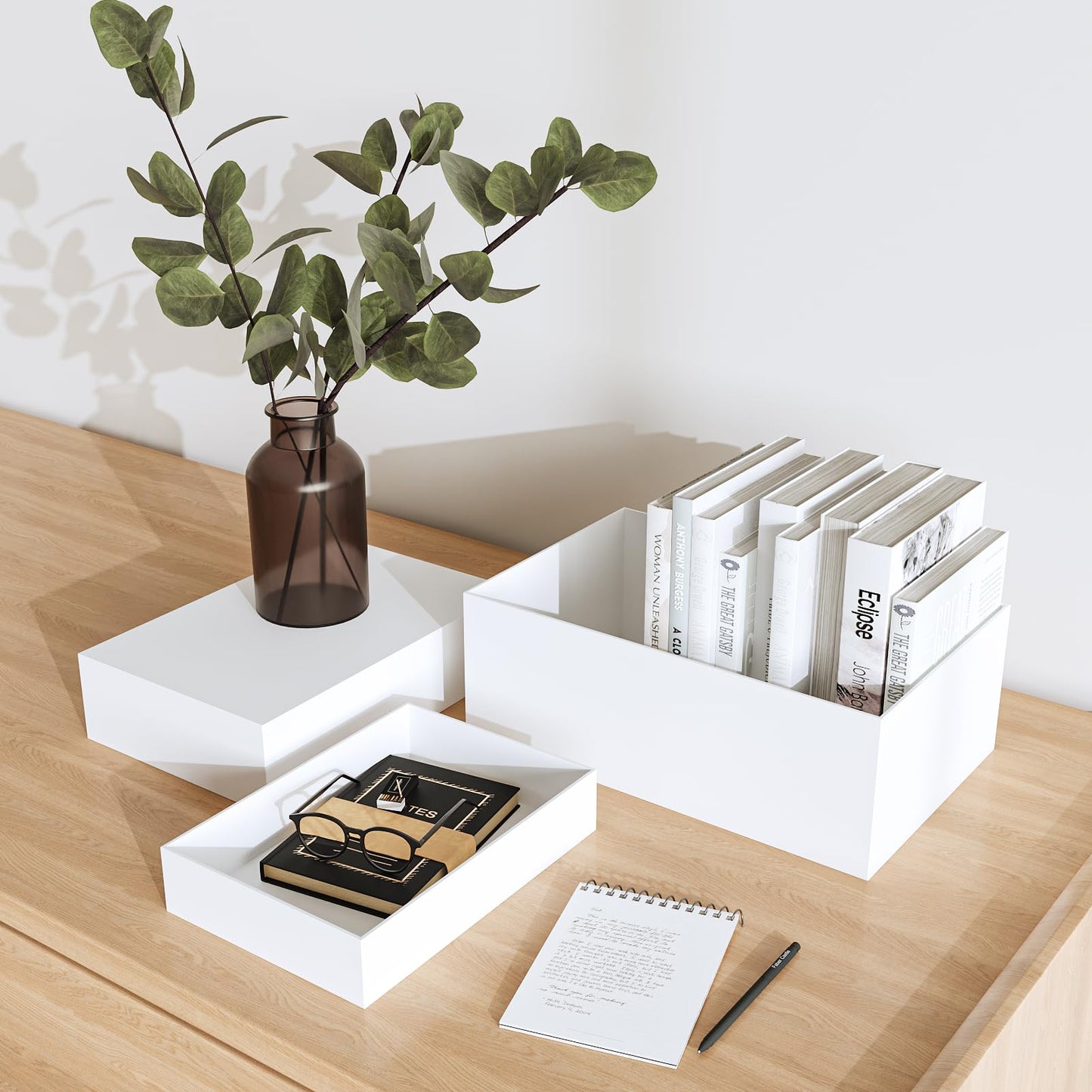 Laumffon Buffet Risers, Food Risers for Buffet Table, Display Stand Shelf for Catering Dessert Collectibles Jewelry Figures Show, White Acrylic Cube Display Nesting Risers with Hollow Bottoms, Cuboid,