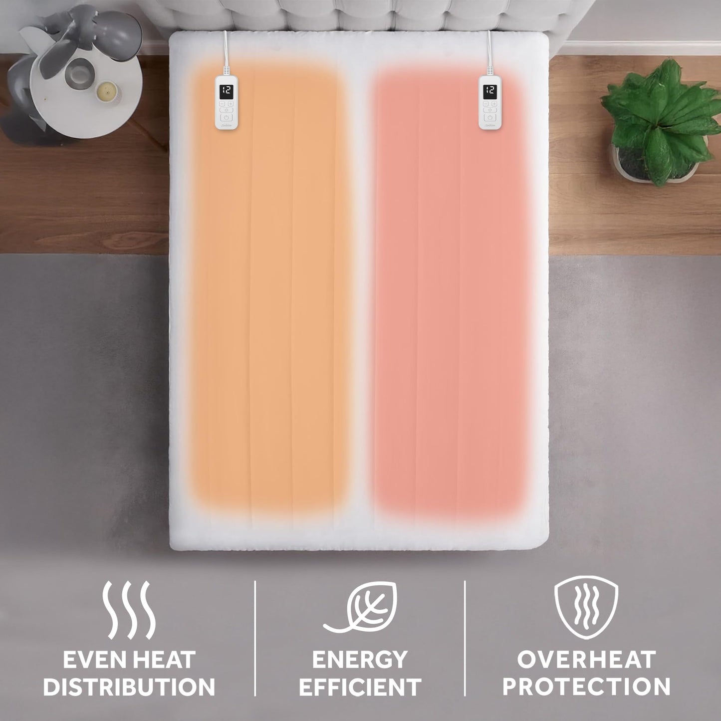 Sunbeam Electric Restful Quilted Heated Mattress Pad Queen 80" x 60" 12 Heat Settings 12-Hour Auto Shut-Off Extra-Cozy Fabric Deep Pocket Fit Machine Washable