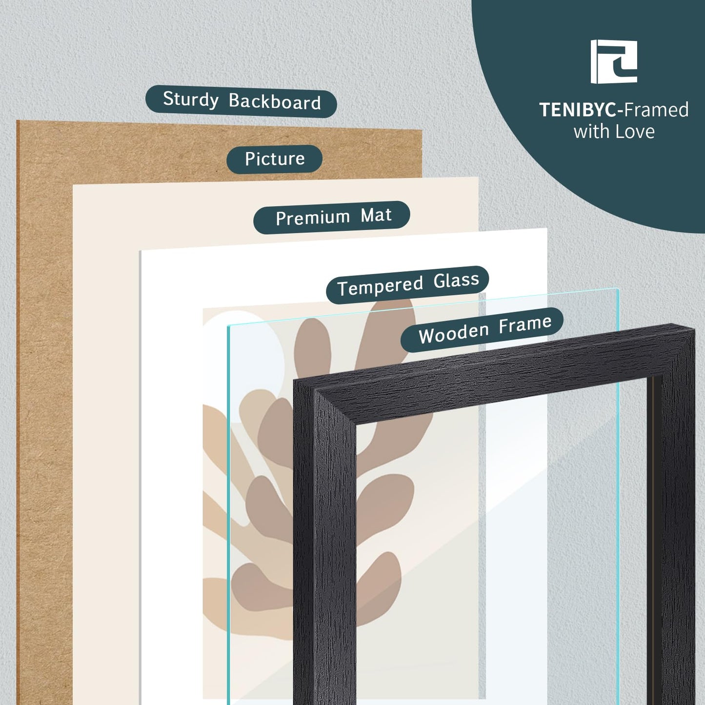 TENIBYC 8x10 Picture Frame Set - 4 Pack, Black Wood Photo Frames - Tempered Glass - Displays Photos 5x7 with Mat or 8 x 10 without - Room, Office, Gallery, Studio, and Hallway Decor - Wall Hanging