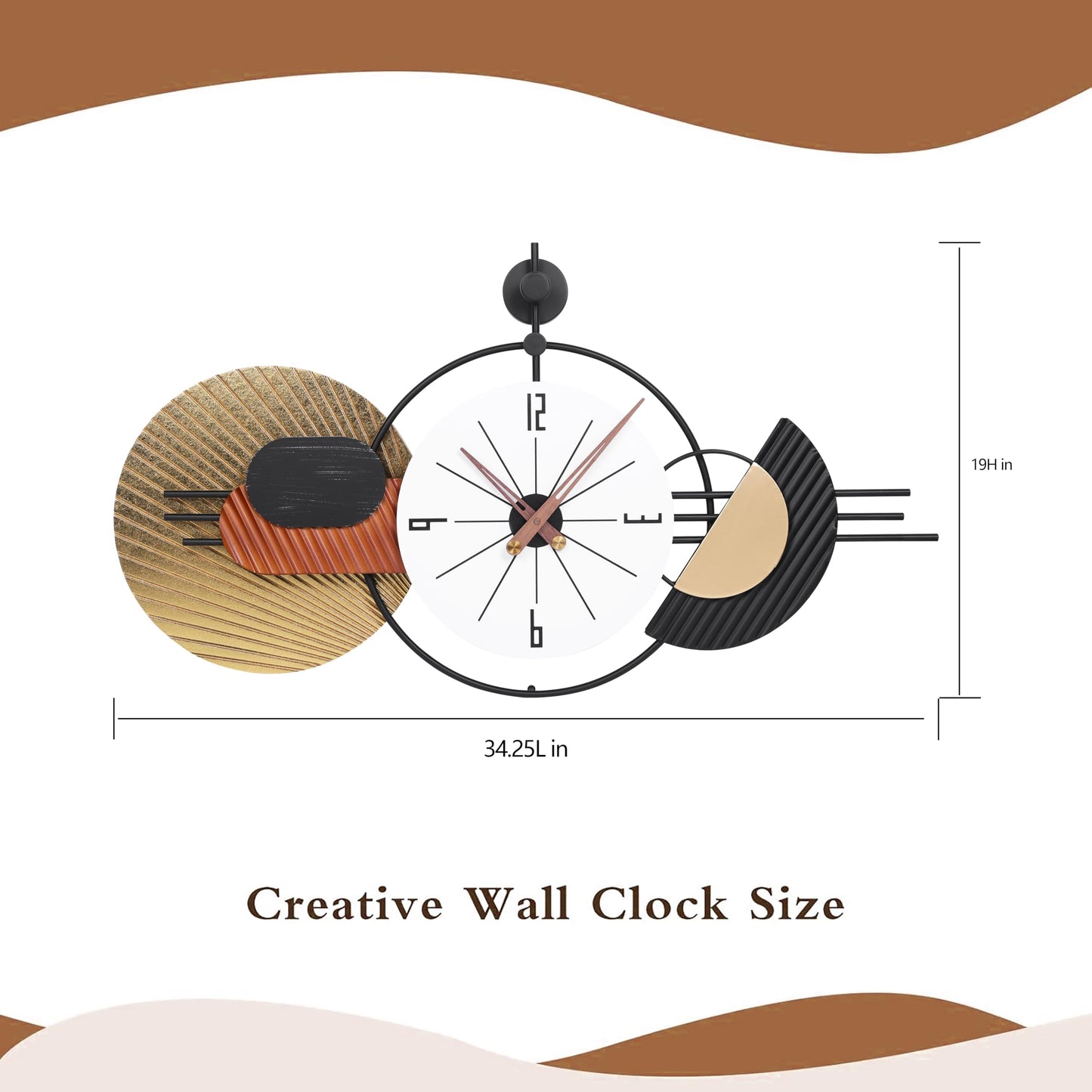 AXAORIRA 34x19 Inch Modern Large Wall Clock, Battery Operated Silent Non-Ticking Decorative Clocks for Home, Living Room, Kitchen, Bedroom, Office - Ideal Gift for Home Decor Lovers