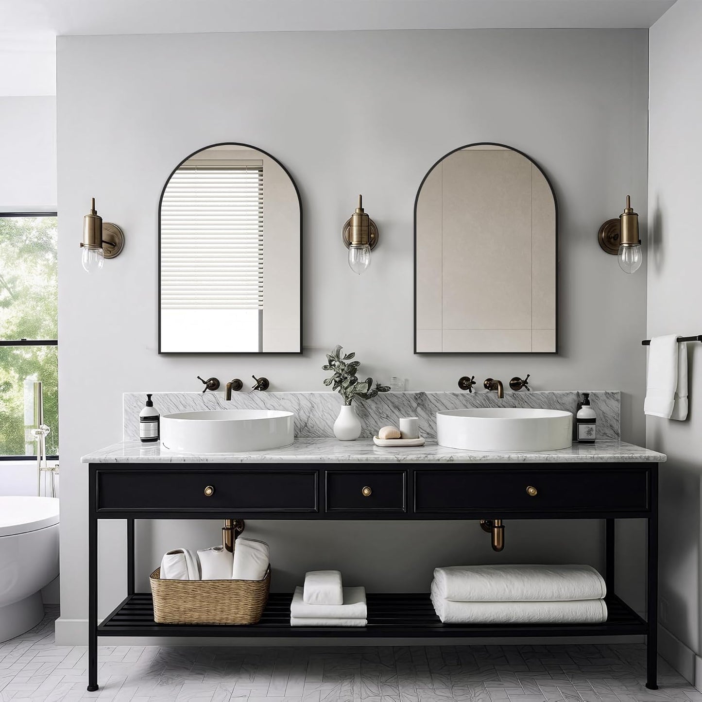 Bathroom Mirrors for Over Sink, 20"x30" Arched Mirror for Wall, Metal Black Framed Mirrors Modern Vanity Mirror for Bathroom Living Room, Bedroom and Entryway, Black