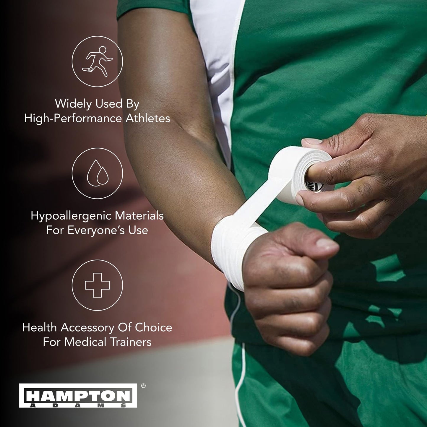 Hampton Adams | As Seen on Shark Tank | Original Sports Medical Athletic Tape (8-Pack) | 45ft Rolls | No Sticky Residue Easy Tear | for Athletes Trainers First Aid Injury Wrap | Ankles Wrist (White)