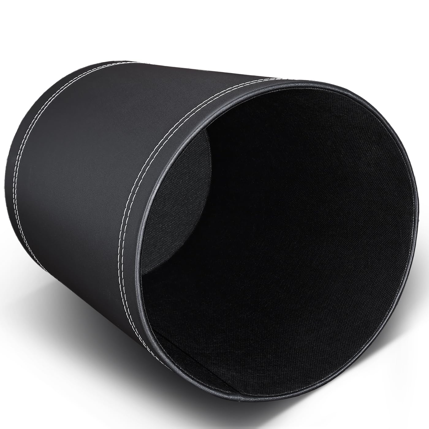 KINGFOM 3 Pack PU Leather Small Office Trash Can Wastebasket, Round Garbage Container Bin for Bathrooms, Powder Rooms, Kitchens, Home, Bedroom, High-Class Hotel, Black