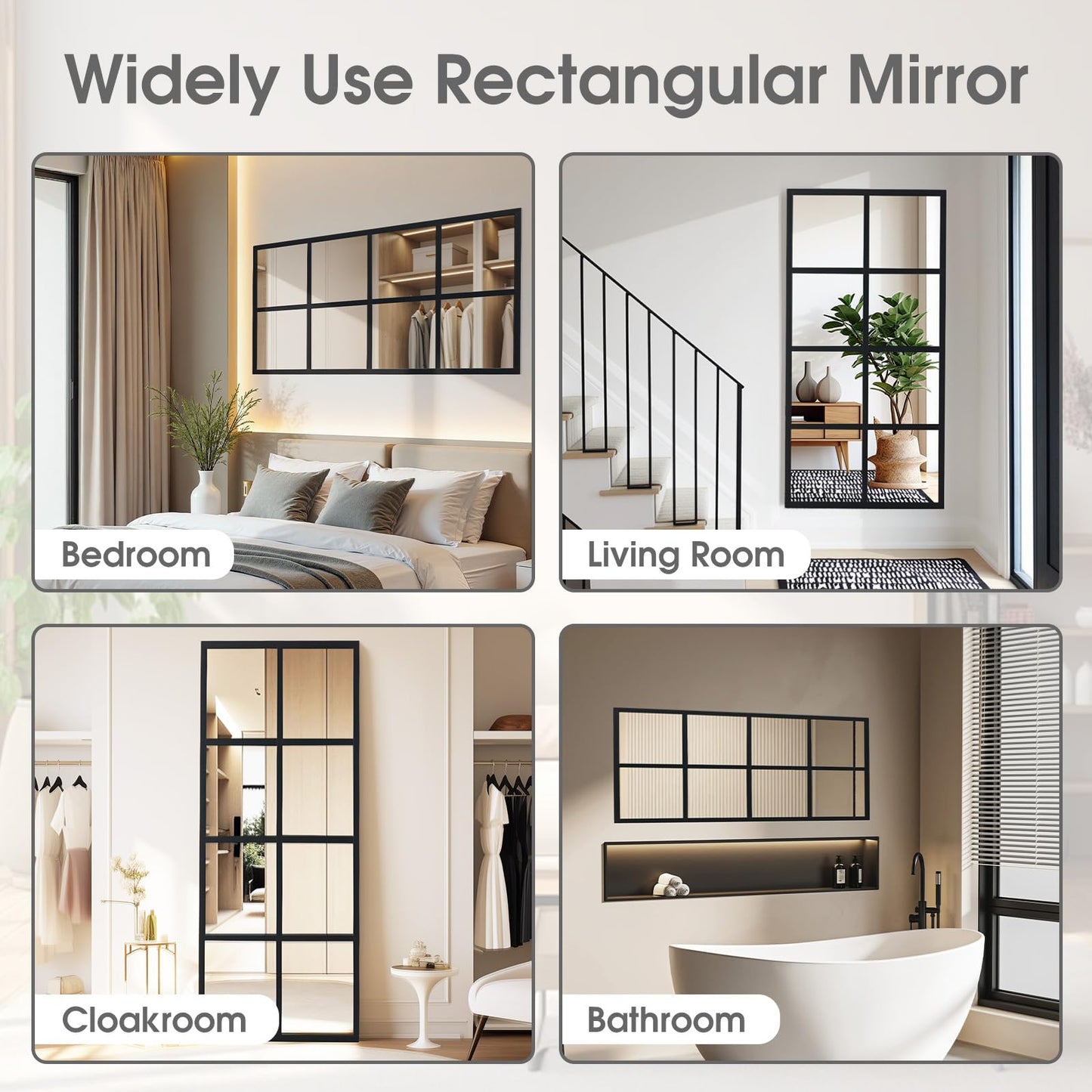 DUMOS Wall Mirrors 16" x 32", Set of 2 Rectangle Window Pane Decorative Mirrors, Black Metal Framed Wall Mounted Mirror for Bathroom, Bedroom, Entryway