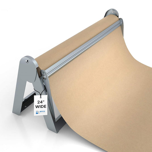 Bryco Goods 24 Inch Paper Roll Dispenser and Cutter, Wall Mountable & Non-Slip Tabletop, Heavy-Duty Steel Frame – Kraft, Butcher, Freezer, Wrapping Paper Holder – for Home, Office, Craft Projects