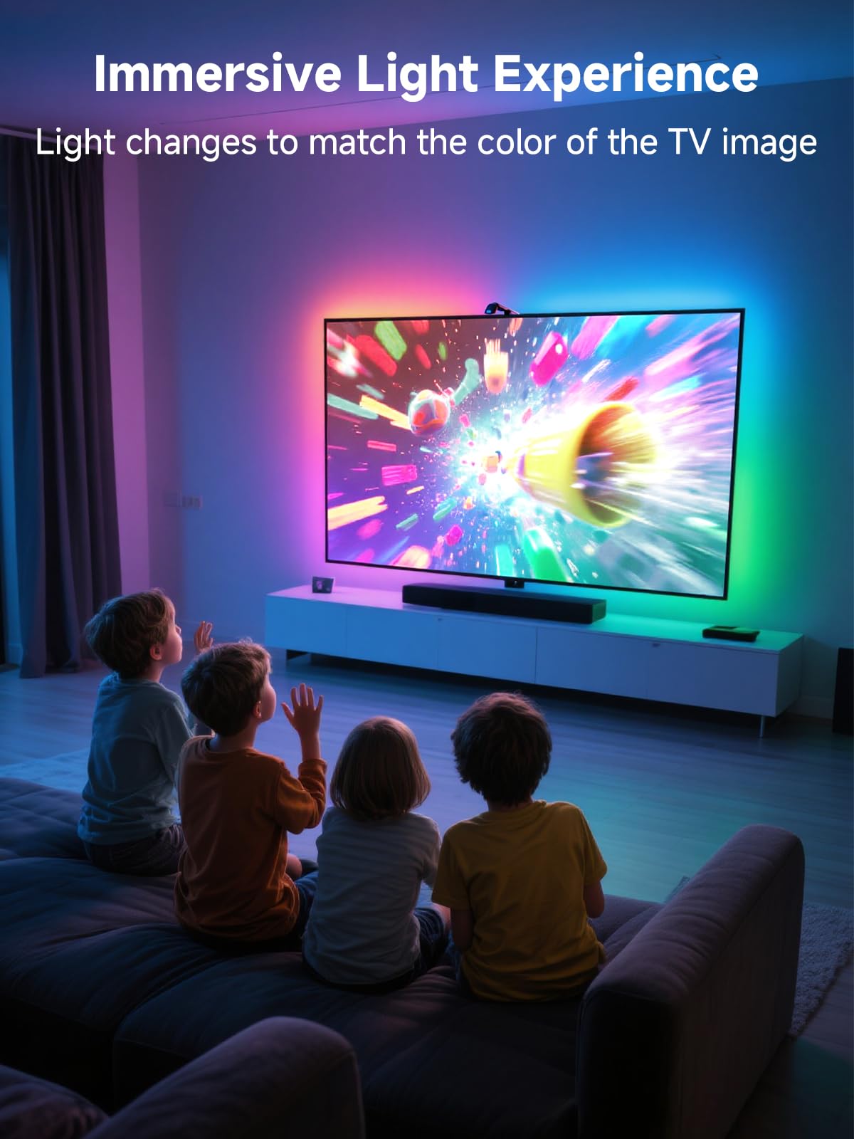 GIPOYENT TV LED Backlight with Camera, 20.34FT RGB Lights Sync to Screen for 65–100 Inch TVs, Smart App Control, Music Sync Color Changing LED Strip Lights for Gaming, Movies, Bedroom
