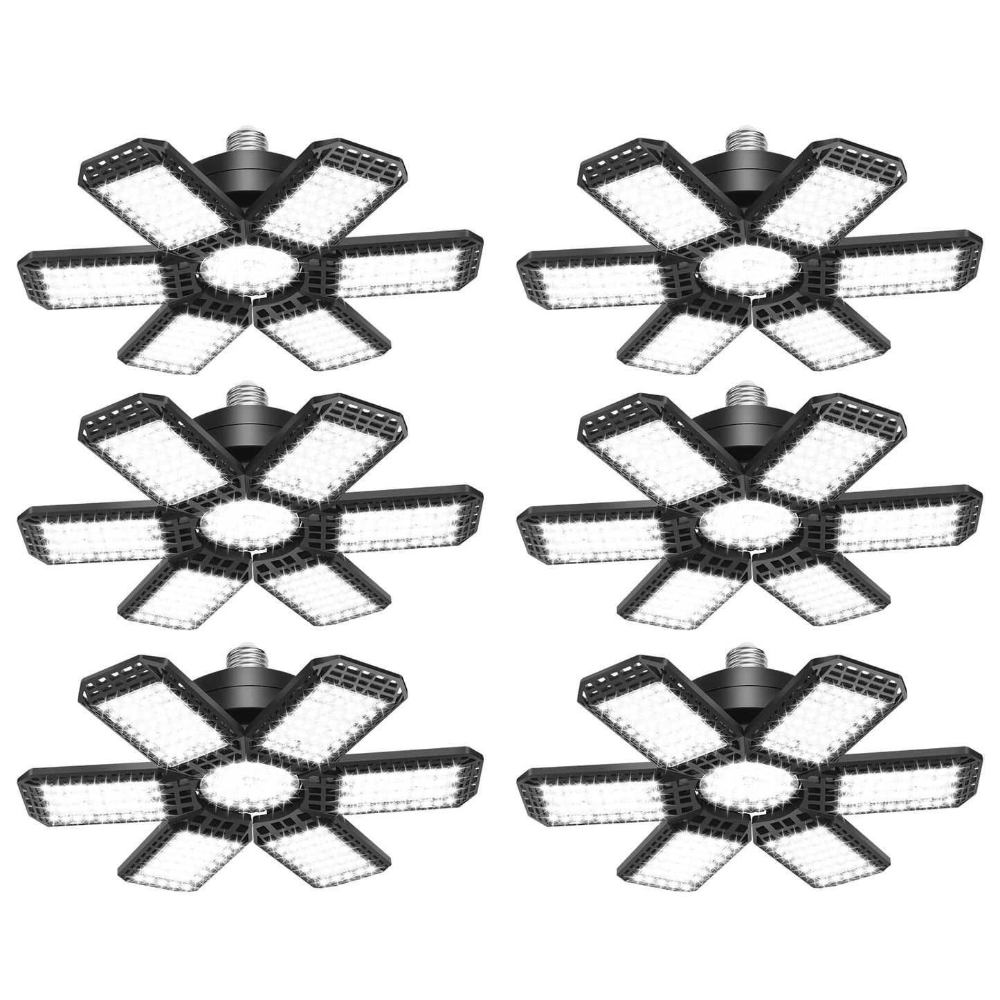 AUDLES 6 Pack LED Garage Light, 200W 20000LM 6500K LED Shop Lights, Garage Lights Ceiling Led with 6+1 Deformable Panels, Screw in E26/E27 Socket Bulb for Warehouse, Workshop, Basement, Barn Lighting