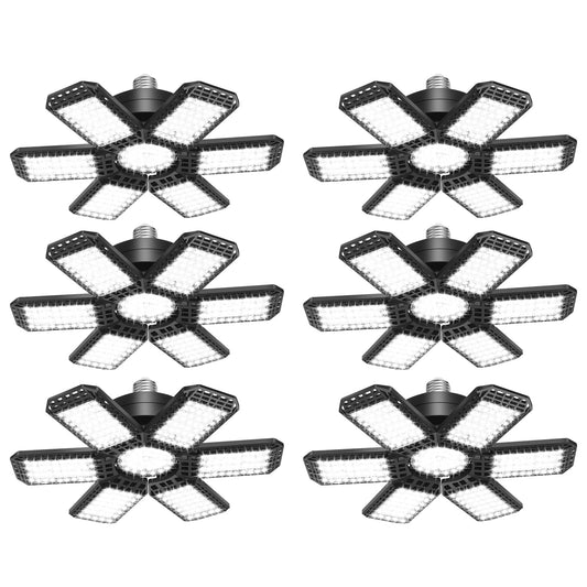AUDLES 6 Pack LED Garage Light, 200W 20000LM 6500K LED Shop Lights, Garage Lights Ceiling Led with 6+1 Deformable Panels, Screw in E26/E27 Socket Bulb for Warehouse, Workshop, Basement, Barn Lighting