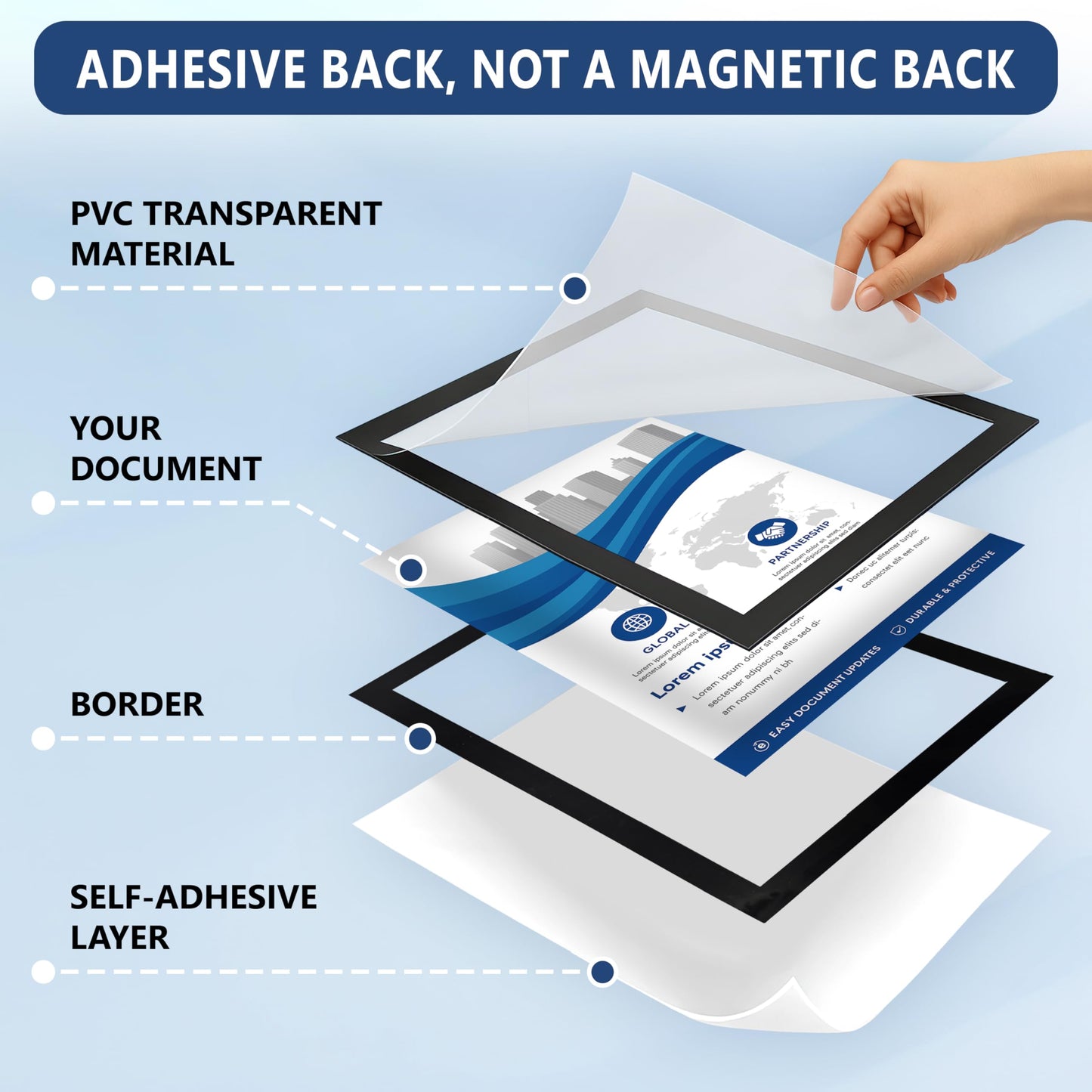 12 Pack Magnetic Sign Holder 11 x 17 with Adhesive Back - Magnetics Poster Frame & Magnetic Paper Holder - Reusable Adhesive Frames 11x17 - Magnet Frame for Wall Windows - Magnet Document Holders