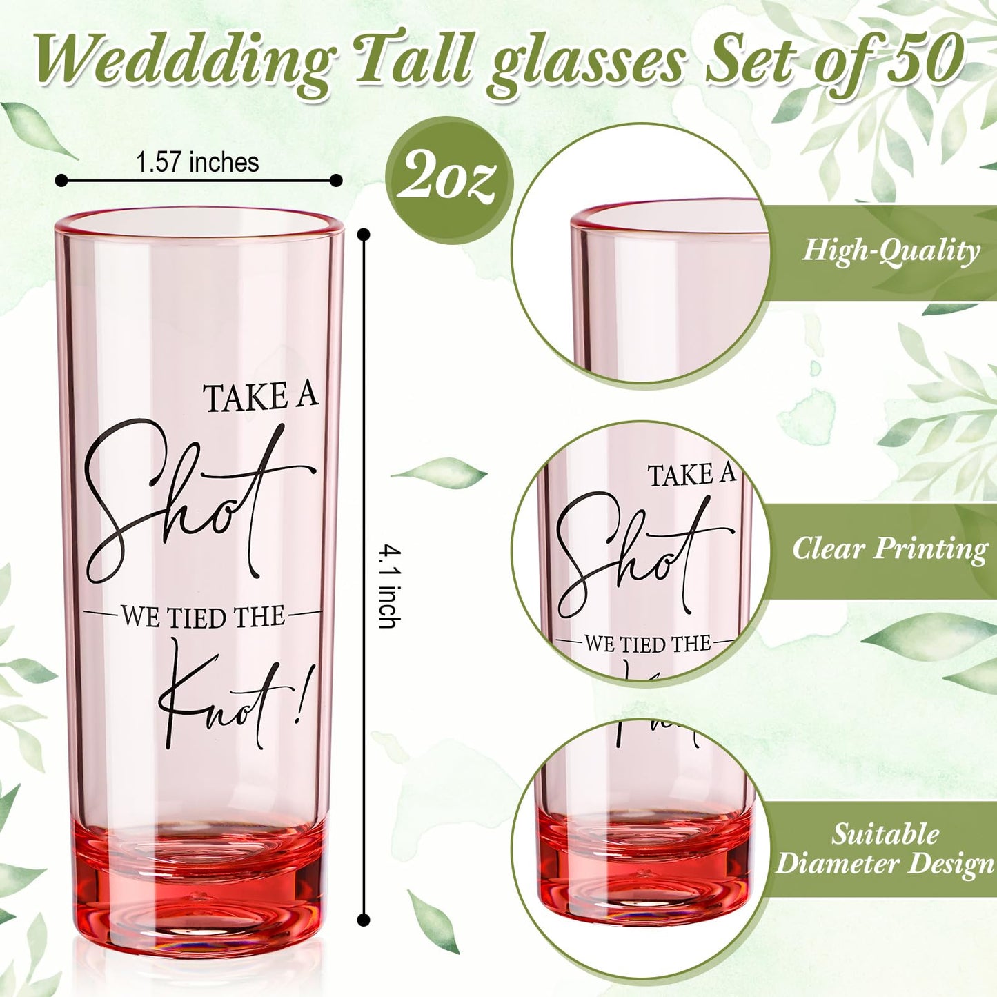 Sliner 50 Set Wedding Favors for Guests Bulk 2oz Acrylic Take a Shot We Tied the Knot Shot Glasses with Thank You Cards Organza Bags for Guest Souvenirs Wedding Newlyweds Bridal Shower Gifts (Pink)