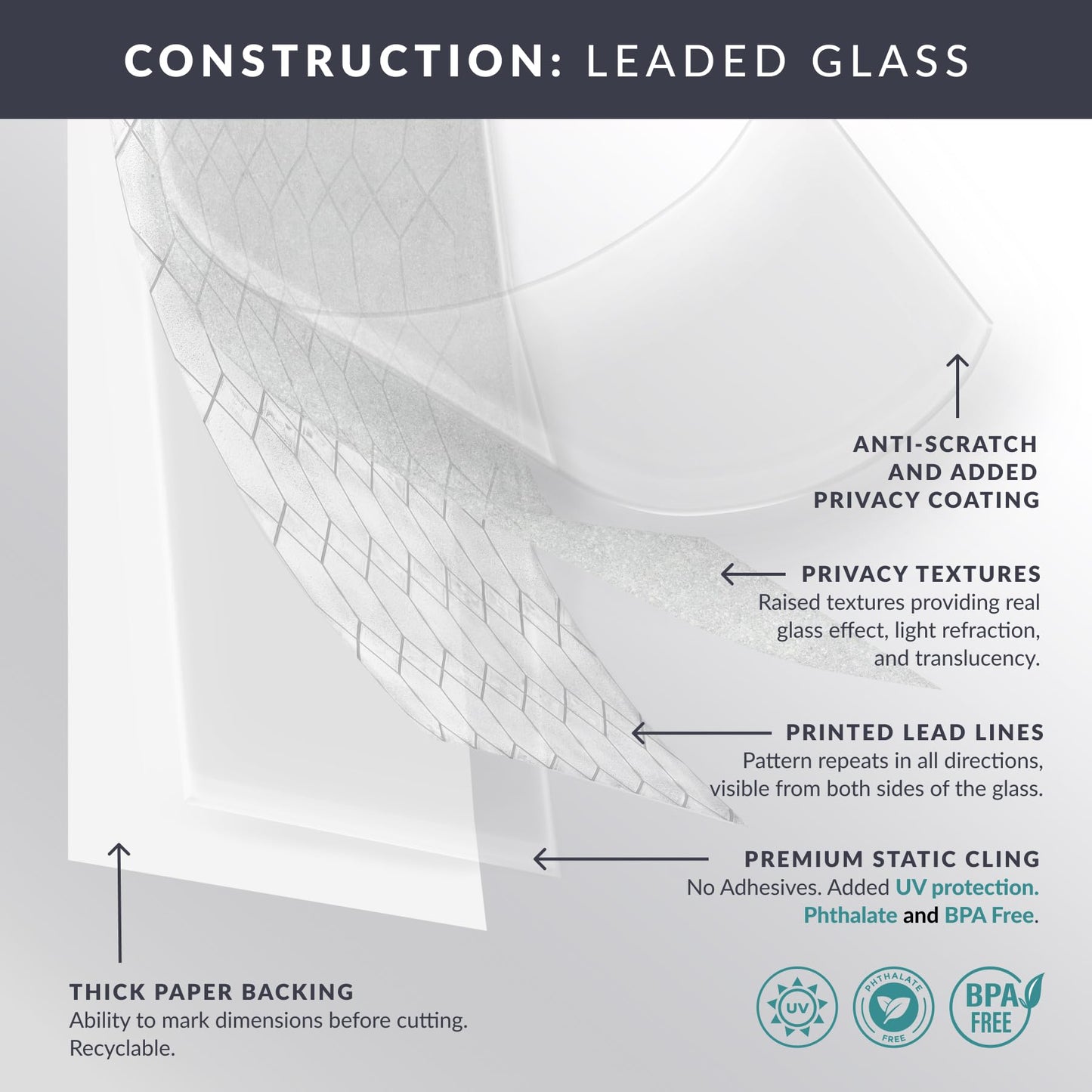 Victoria Window Privacy Film by Artscape - Textured Leaded Glass Design, Static Cling, Allows Natural Light in, UV Protection, Non-Adhesive Water-Applied Installation, Made in USA - 36 x 72 Inch