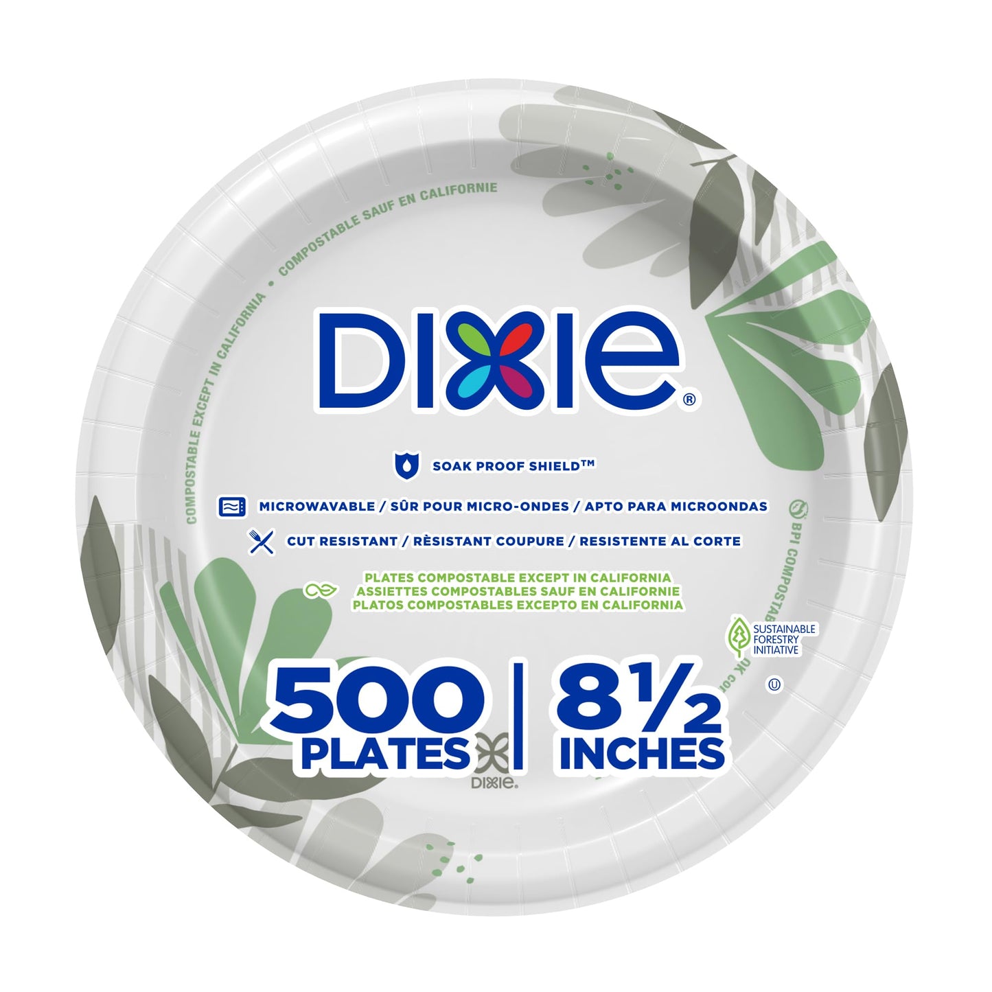 Dixie 8.5" Medium-Weight Paper Plates by GP PRO (Georgia-Pacific), Pathways, UX9WS, 500 Count (125 Plates Per Pack, 4 Packs Per Case)