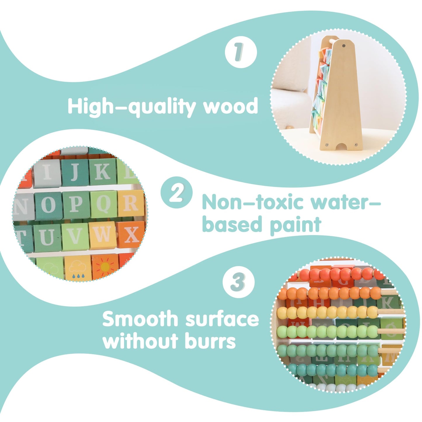 FReniland Wooden Activity Cube - Double Sided Abaco and Alphabet Tiles for Toddlers 18 Meters, Educational Learning Toy for Math and ABC Fun