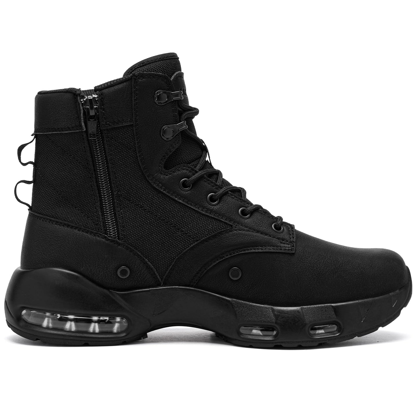 LARNMERN Non Slip Mens Boots Hiking Slip Resistant Shoes Air Cushion Side Zipper Comfort Botas Militares Hombre Zapatos de Trabajo Black 9.5
