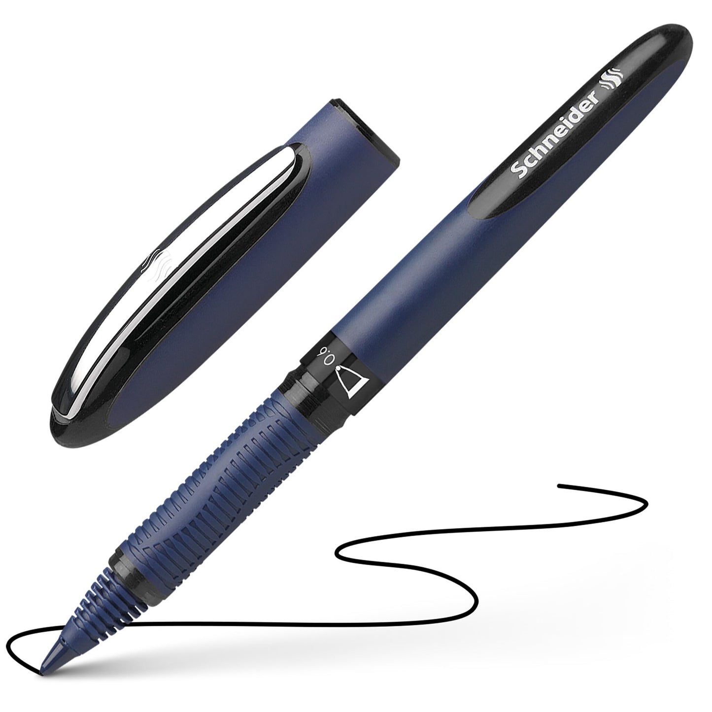 Schneider One Business Rollerball Pen, 0.6 mm Ultra-Smooth Tip, Blue Barrel, Black Ink, Box of 10 Pens (183001)