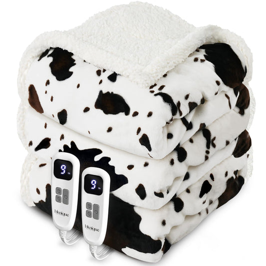 blunique Heated Blanket Queen Blanket - Fast Heating Electric Blanket, Soft Flannel Heated Queen with 4 Time Settings,10 Heating Settings, Warm Gifts for Women & Mom & Grandma(84"x90"Cow Print White)
