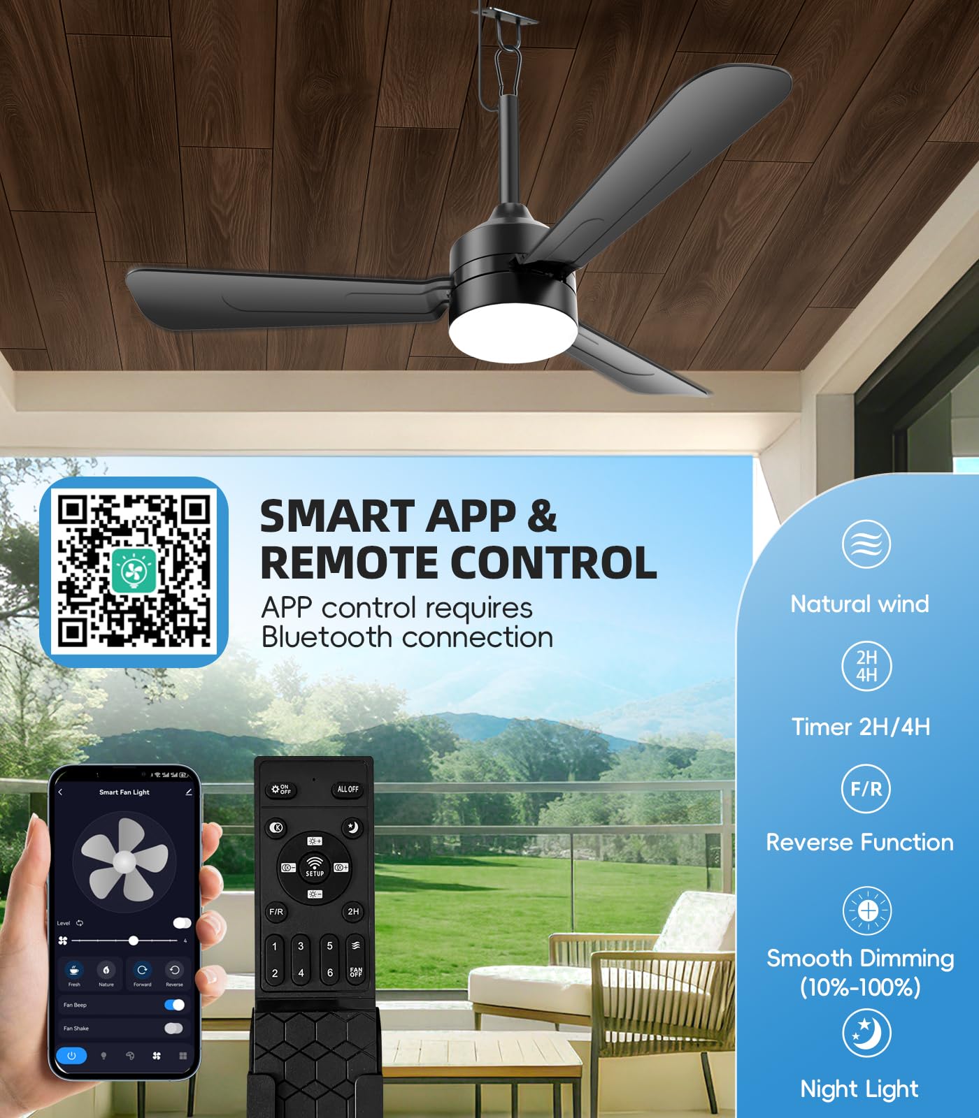 aetherlume 36 inch Plug-in Ceiling Fan Light with Remote Control,gazebo fan light,3 Blade, Dimmable 3CCT LED, Reversible,Portable Hook Design with16ft Cable for Bedroom Garage Tent Porch Kitchen
