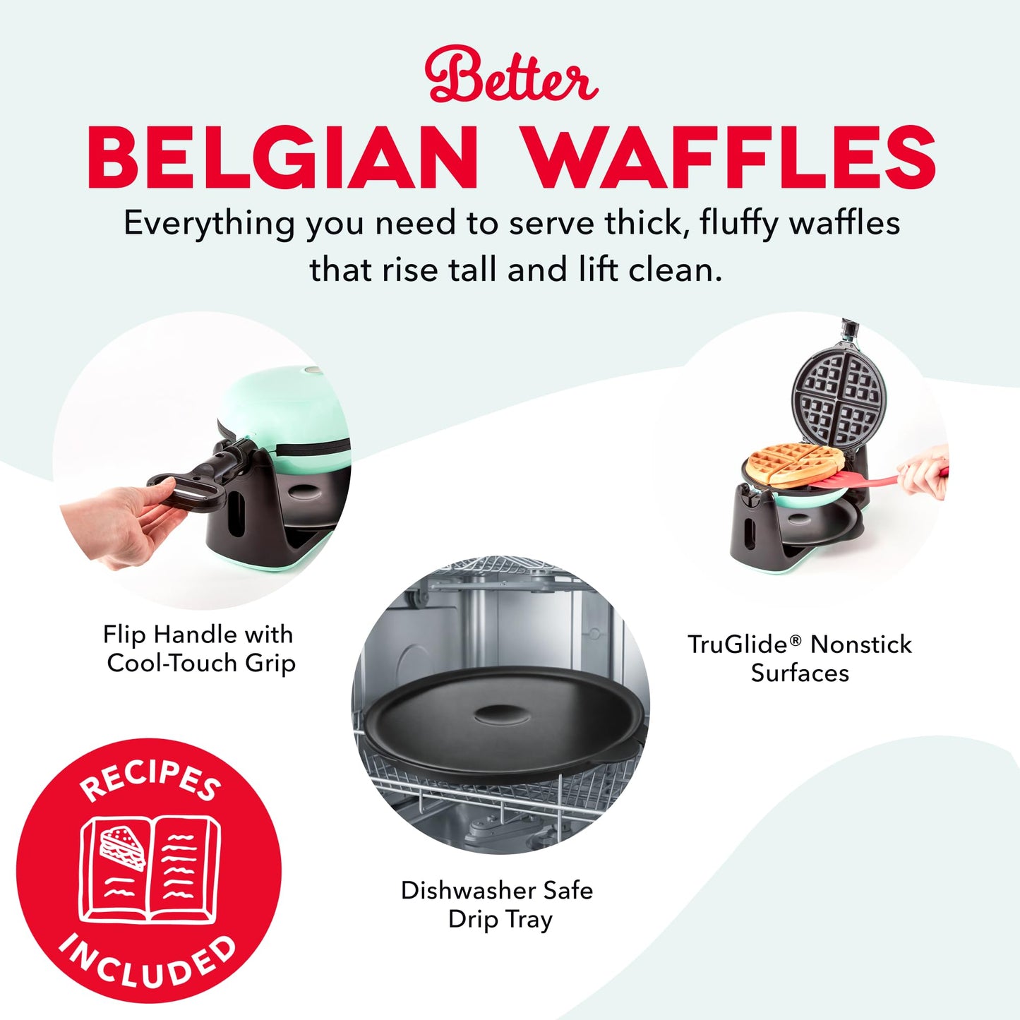 Dash Flip Belgian Waffle Maker - 6.5" Nonstick Surface - Rotating Belgian Waffle Maker with Quick Heat-Up System for Easy Breakfasts - Supports Multi-Use - Black