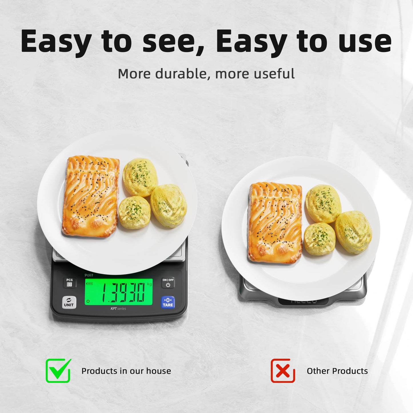Polit Food Kitchen Scale KPT, 13lb/6Kg Digital Kitchen Scale Weight Grams Ounces 0.5g/0.01oz Accuracy, Premium Stainless Steel with LED Display, 4 Units for Baking and Cooking (Power Adaptor Included)