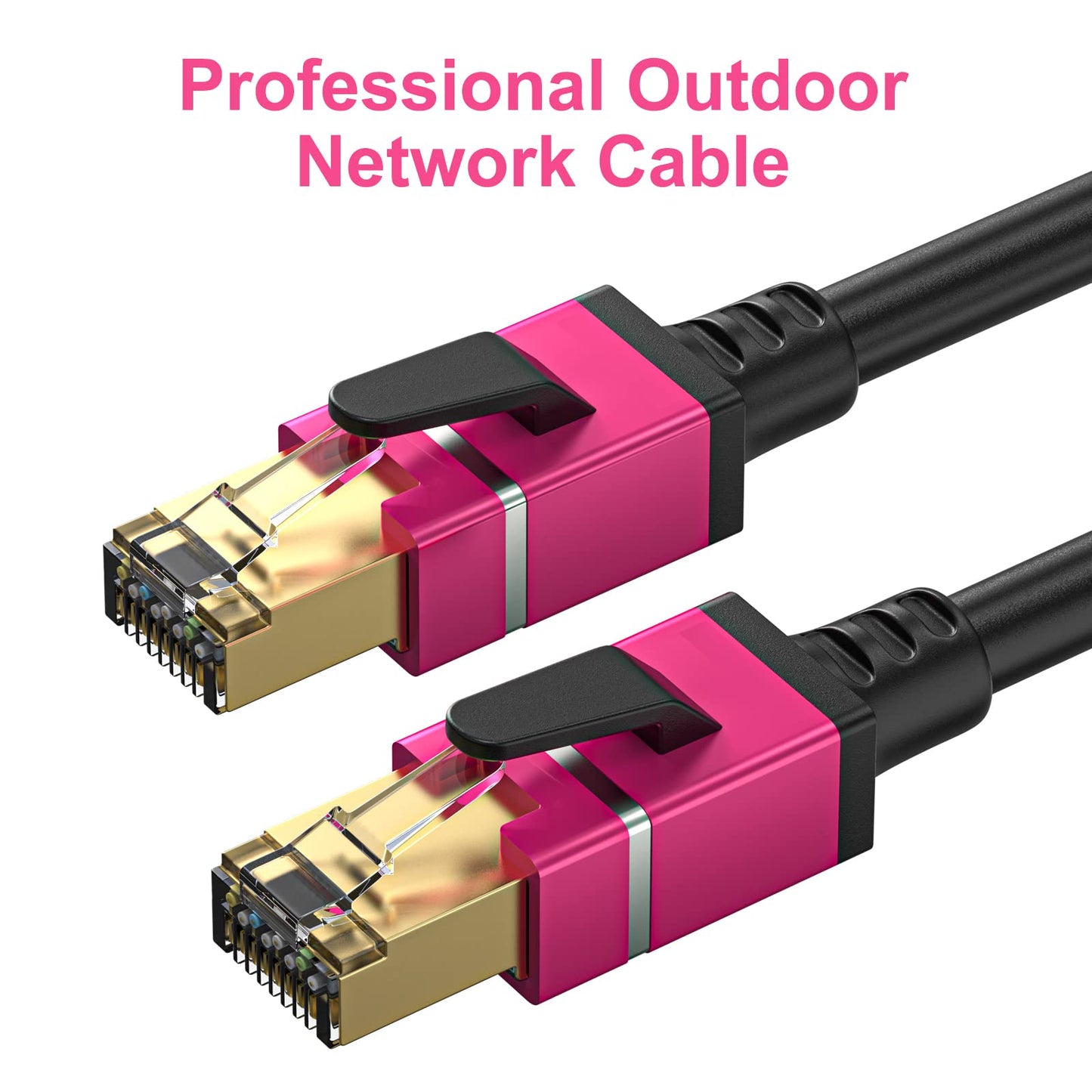 200FT Cat8 Outdoor Ethernet Cable, In-Ground, 26AWG Pure Copper Cat 8, Heavy Duty Direct Burial, LLDPE UV Jacket, Waterproof, 40Gbps 2000Mhz SFTP Patch Cord, POE, Network, Internet, with 25 Cable Ties
