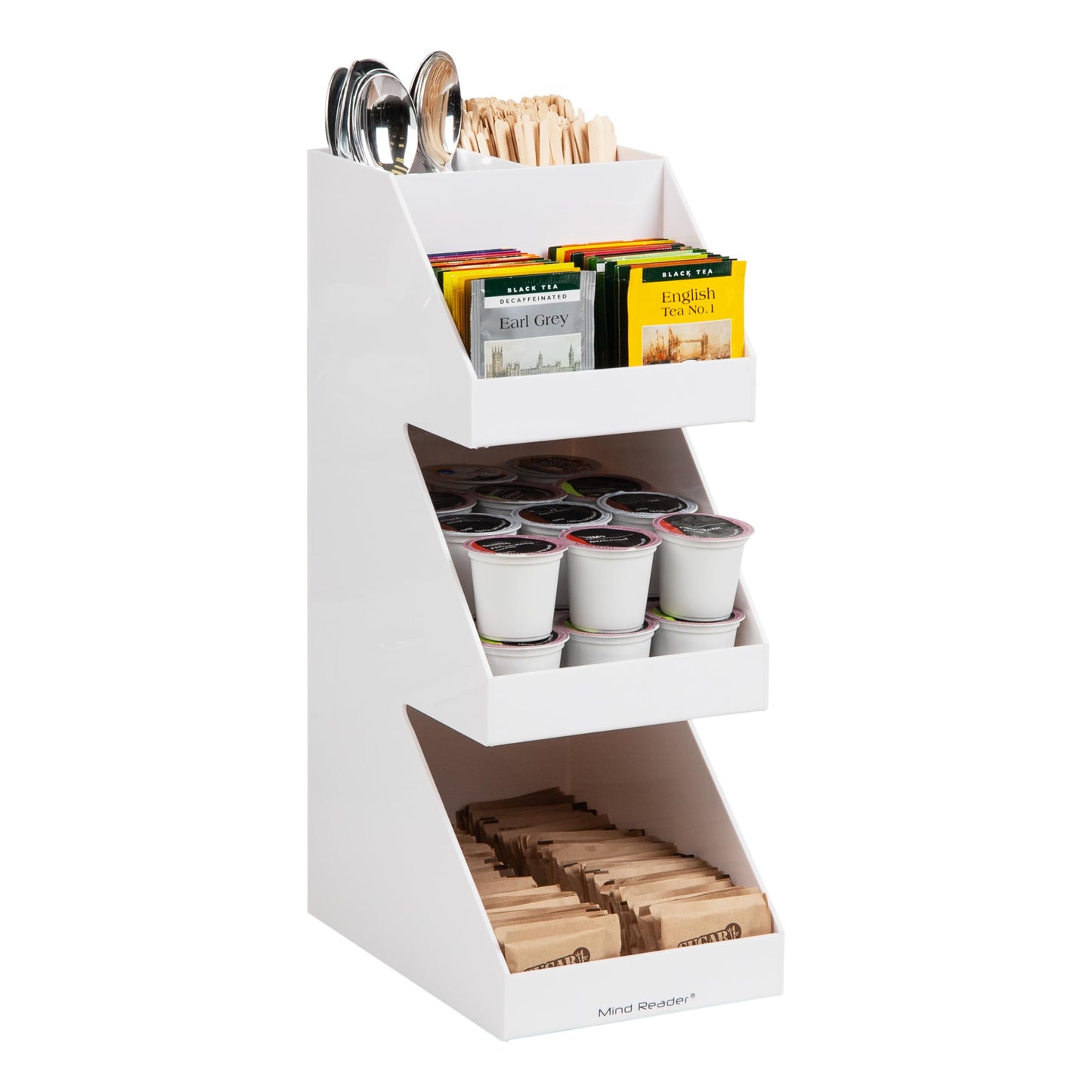 Mind Reader Coffee Tea Utensil and Condiment Station, Countertop Organizer, Coffee Bar, Kitchen, 6"L x 9"W x 16"H, White