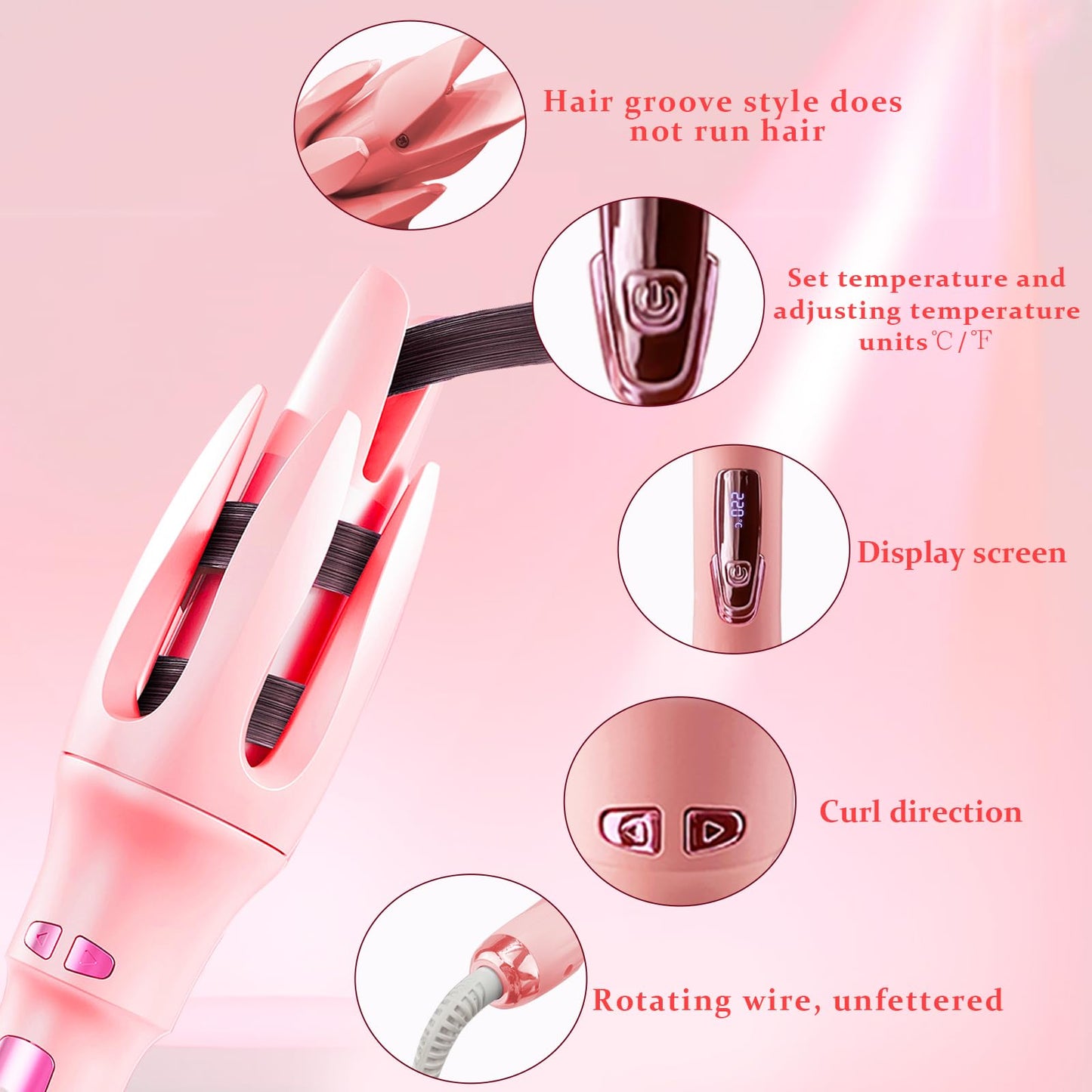 TGTNG® Automatic Hair Curler,Automatic Curling Iron with 4 Temperatures,Dual Voltage Rotating Curling Iron with 1 1/4 inch Fast Heating and Auto Shut-Off for Professional Hair Styling