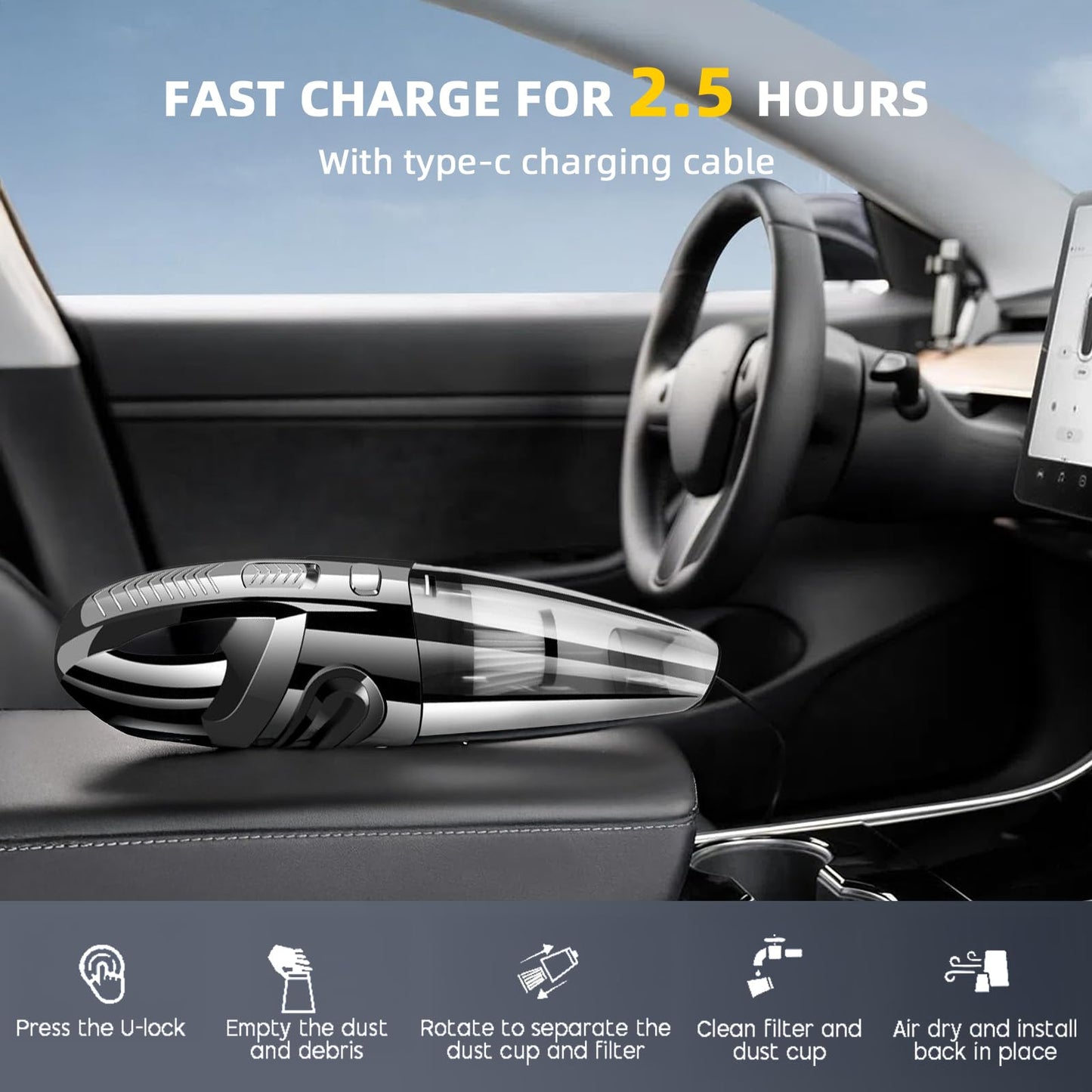 Silbingan Mini Vacuum Cleaner Cordless Handheld, Rechargeable Portable Car Vacuum with LED Light, Small Lightweight Hand Vacuum for Home, Pet Hair, Dust, Sofa, USB Charging