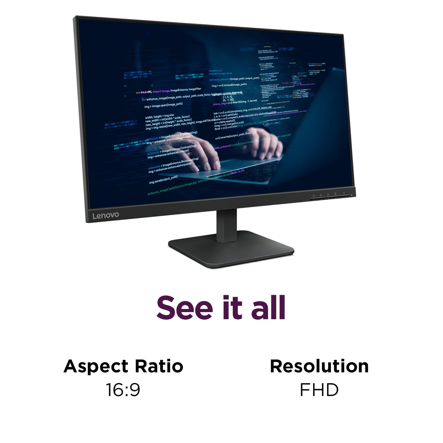 Lenovo L24-4e Office Monitor - 23.8" FHD IPS Display - 100Hz Refresh Rate - 4 ms MPRT - 99% sRGB - Raven Black - Tilt Stand