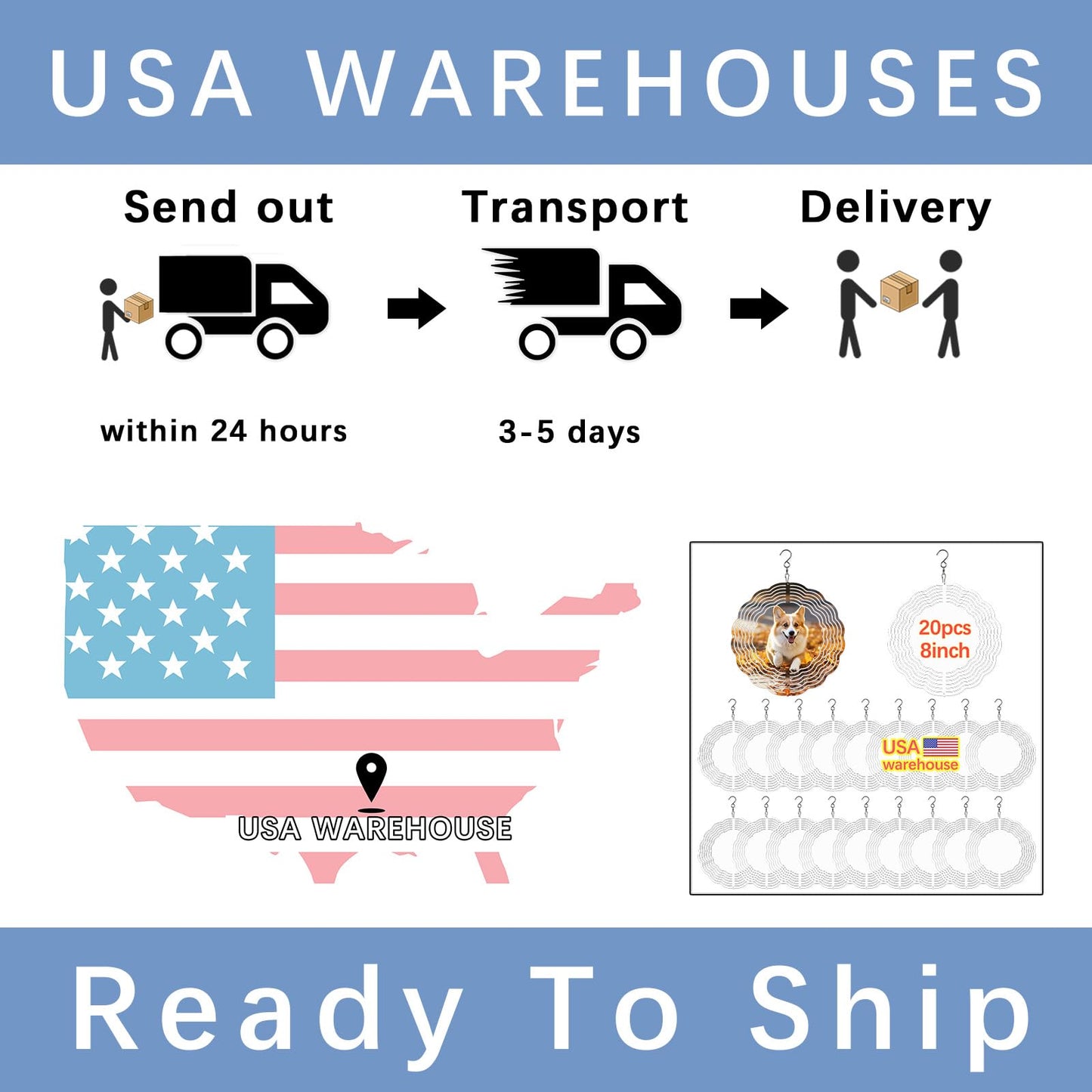 20 Pcs Sublimation Wind Spinner Blanks 8 Inch Bulk Aluminum Metal USA Warehouse Sublimation Blanks Product Outdoor Garden Decoration for Heat Press Transfer Sublimation Blank Wind Spinners DIY Gift