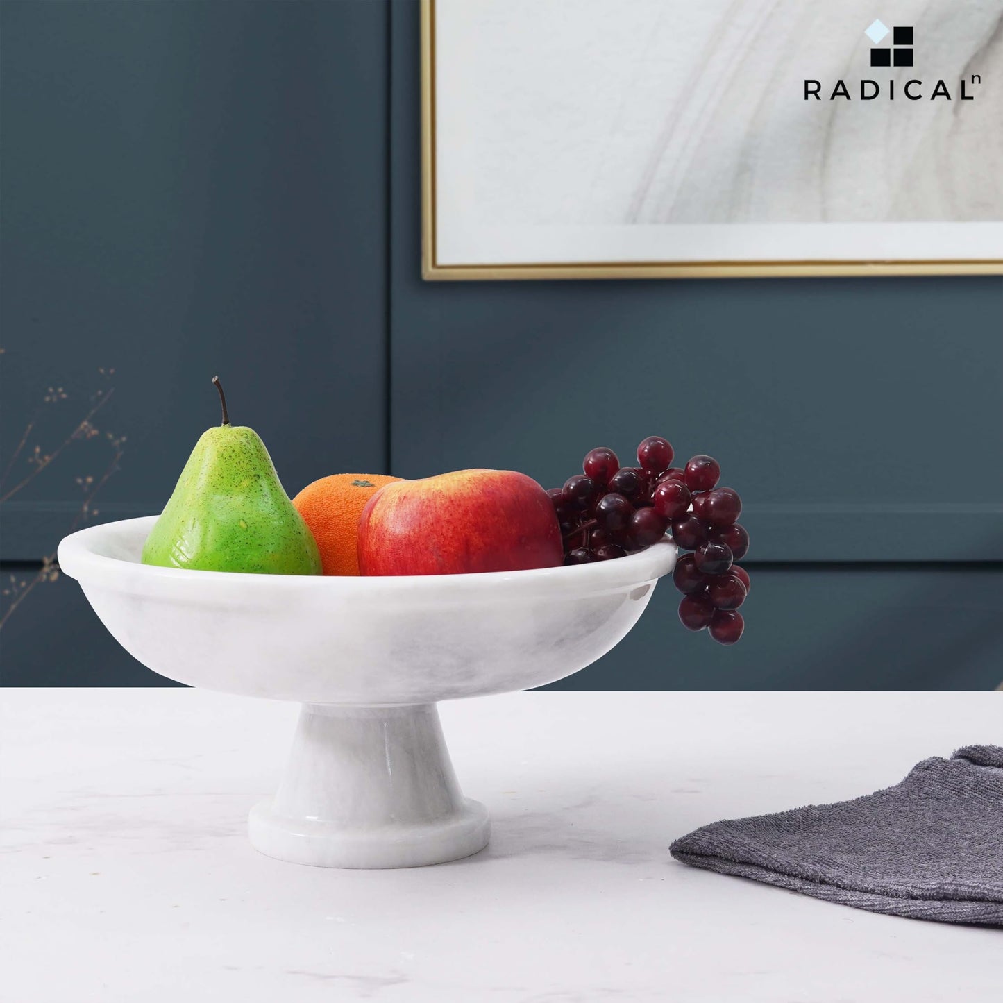 Radicaln Marble Fruit Bowl For Kitchen Counter 10" Inches White Handmade Bananas Holder, Ideal key Bowl, Modern Salad and Serving Bowl for Home Storage