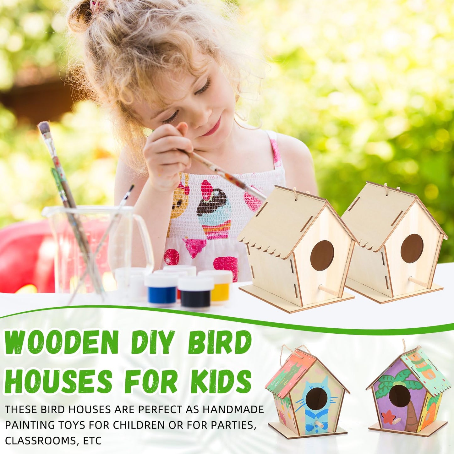 DoubleFill 4.3" Wooden Bird Houses Bulk for Kids DIY Kid Art Craft Outdoor Birdhouse Kit Unfinished Hanging Birdhouse for Children to Build Wooden Arts and Craft for Girls Boys (24 Pack)