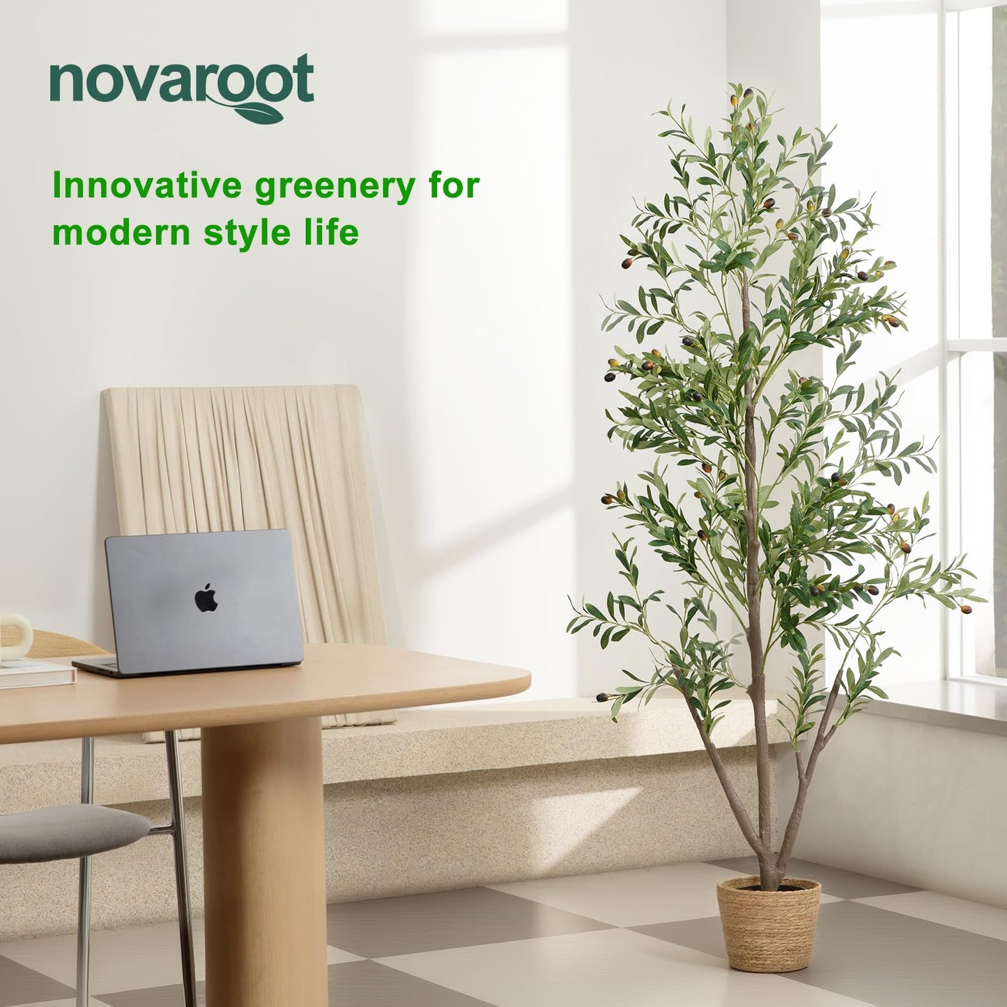 Olive Trees Artificial Indoor, 5FT Tall Faux Olive Tree with Lights Moss and Planter, Artificial Plants Indoor with Natural Wood Trunk and Lifelike Fruits, Fake Tree for Home Office Living Room Decor