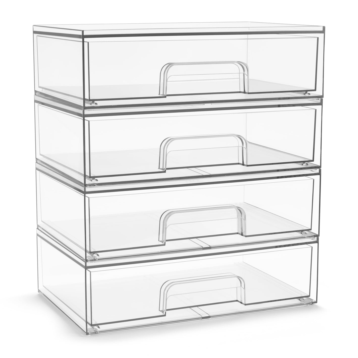 Sorbus Acrylic Storage Containers - 4 Pack, Stackable Storage Bins Set for Bathroom Organization - Clear Acrylic Drawer Organizers - Makeup Case Pull-Out Drawers (12.1’’ Wide)