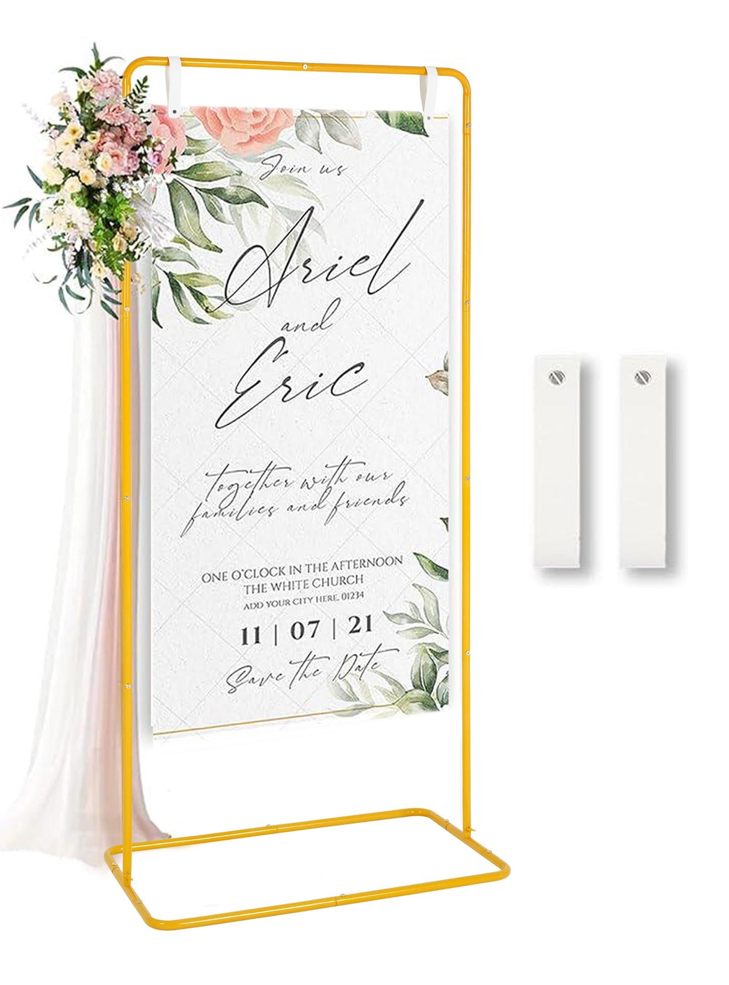 Fullvaseer Wedding Sign Holder,Adjustable Welcome to Our Wedding Sign Stand with 2 Leather Sign Hanging Straps,Wedding Seating Chart Stand for Party,Baby Shower,Graduation Ceremony(Posters Excluded)