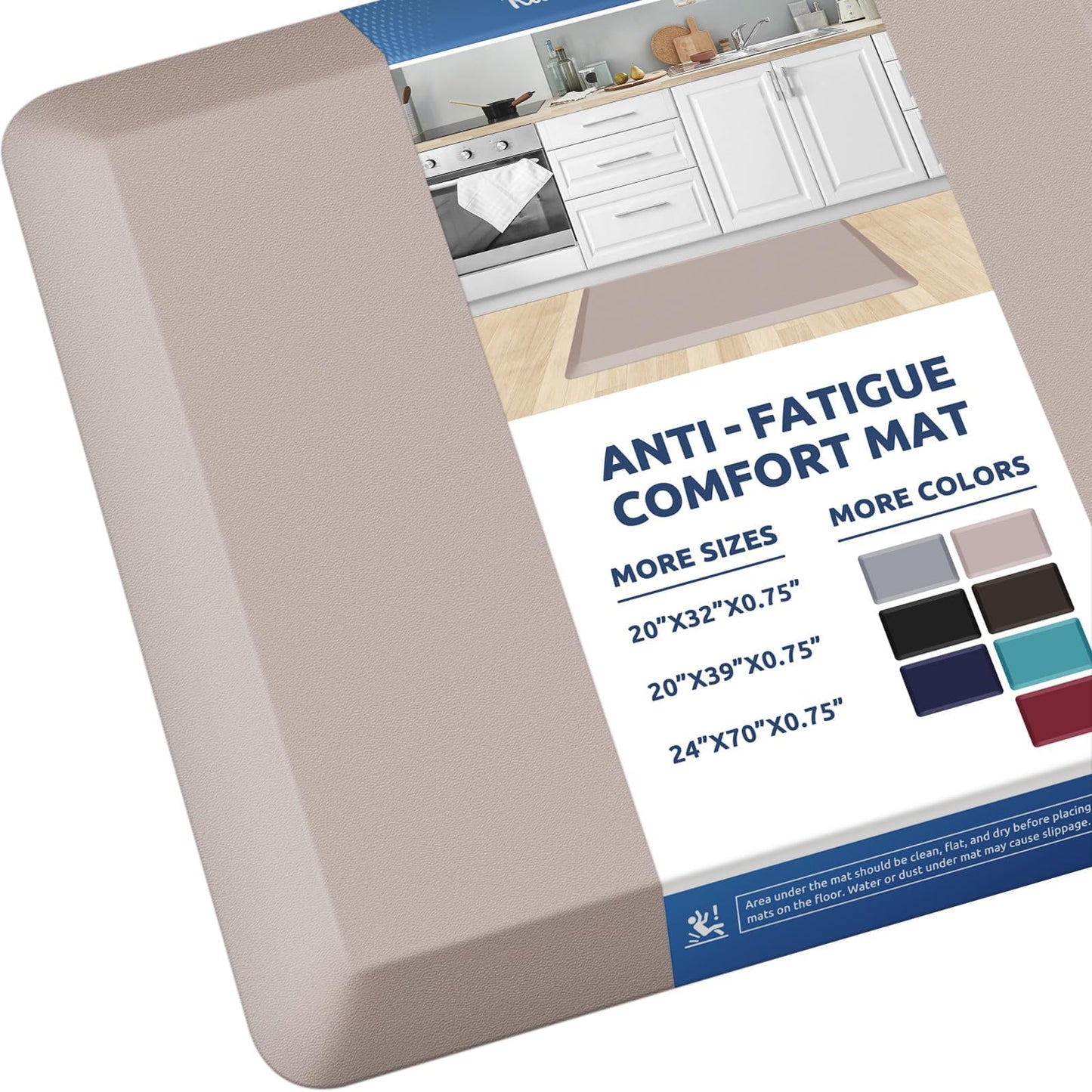 KitchenClouds Kitchen Mat Cushioned Anti Fatigue Rug 20"x32" Water Resistant, Non Slip, Standing and Comfort Desk/Floor Mats for House Sink Office (Khaki)