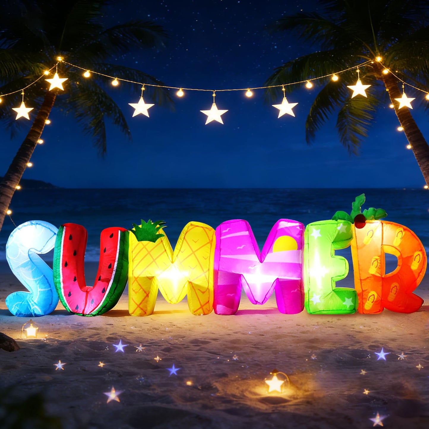DomKom 8FT Summmer Inflatable Outdoor Decorations, Build-in LED Lights Holiday Blow Up Yard Decoration, for BBQ Holiday Party, Outdoor,Garden, Yard Lawn Décor