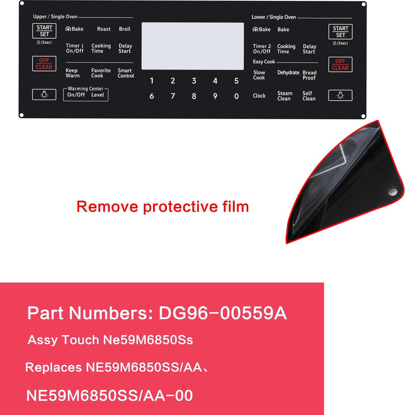 DG96-00559A Range Switch Membrane Touchpad Control Panel Compatible with Samsung Gas Ranges Ovens, Replaces NE59M6850SS/AA、NE59M6850SS/AA-00
