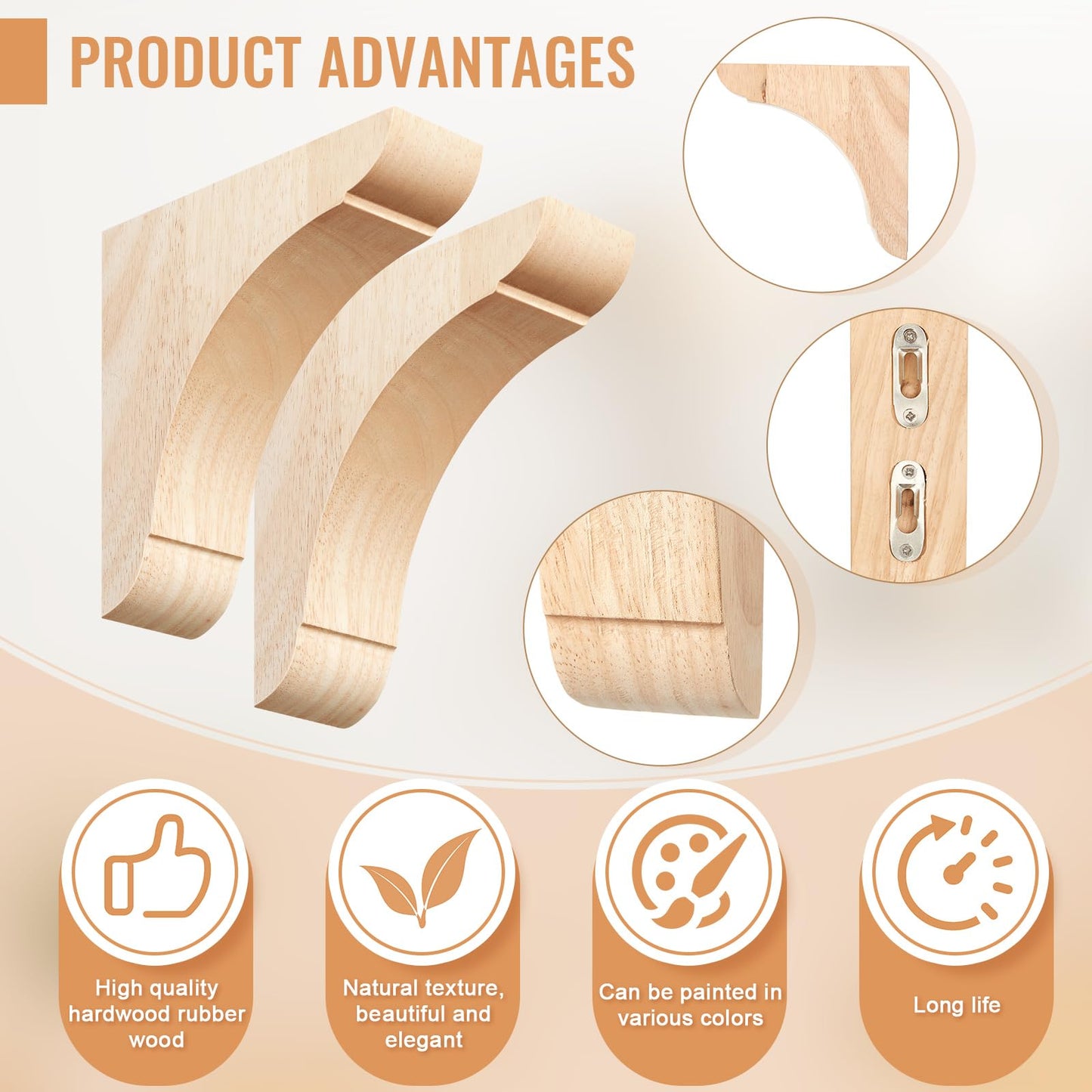 Vercraft 8 Pcs Wood Corbels Wooden Shelf Brackets 1.75'' W x 6'' D x 6'' H Unfinished Paintable Bracket with Hanging Hook for Doorway Countertop Kitchen Cabinet Book Shelves, Rubber Wood
