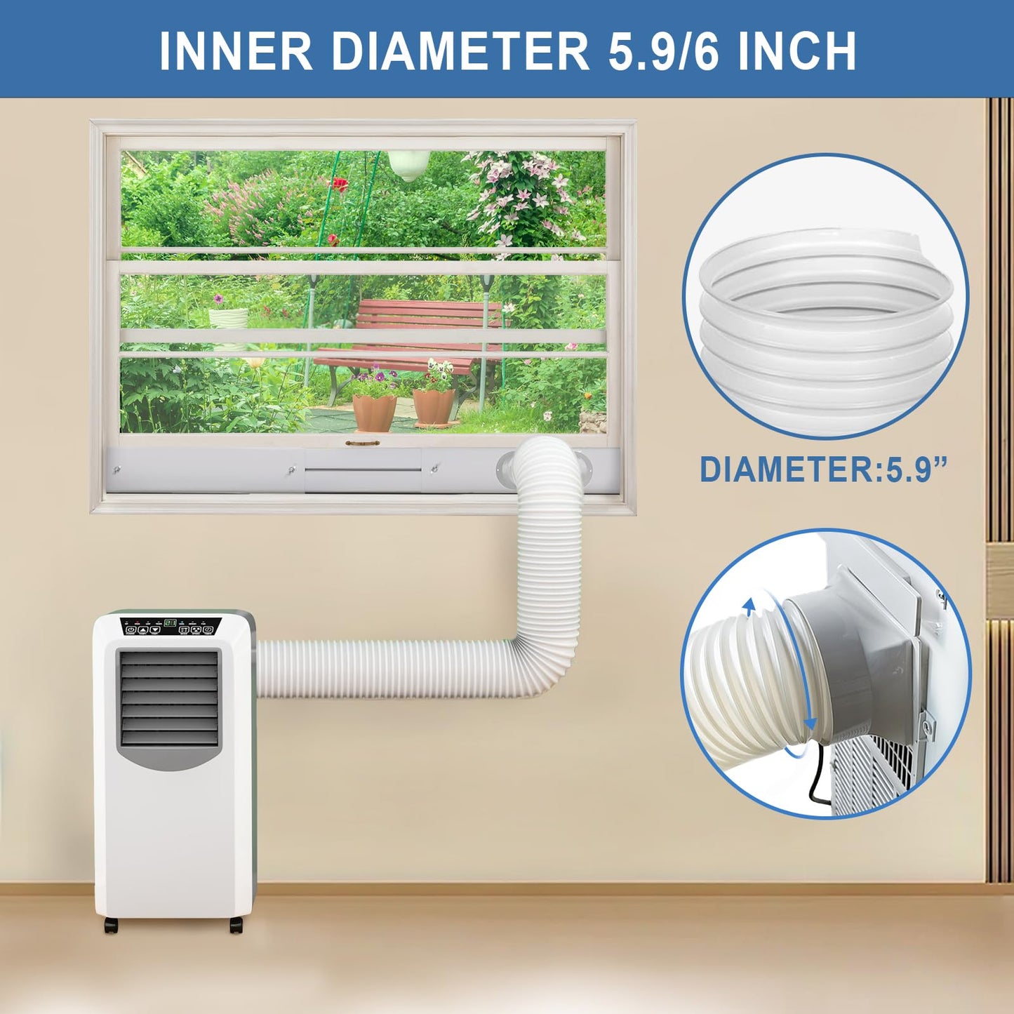 Aukney Portable Air Conditioner Window Vent Kit with 80" Length Hose, Adjustable Window Seal with 5.9 Inch Diameter for Ducting Universal Portable AC Seal Panel for Horizontal & Vertical Window