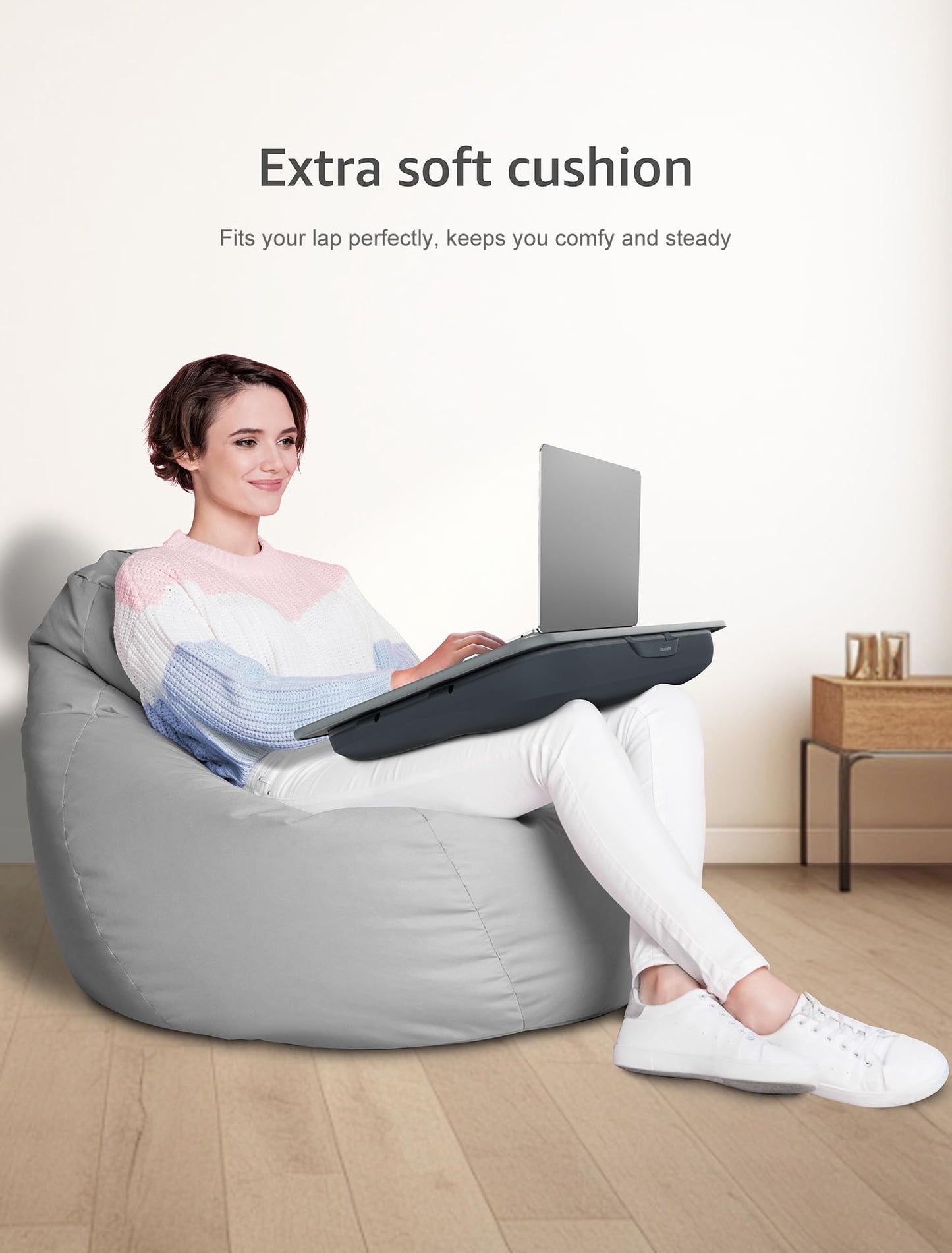 Istudyniture Lap Desk with Washable Cushion – Fits up to 17-Inch Laptops – Portable Laptop Desk & Stand – Bed desks & Tray for Writing, Reading, Working, Gaming on Bed, Couch, Floor – Large, Grey