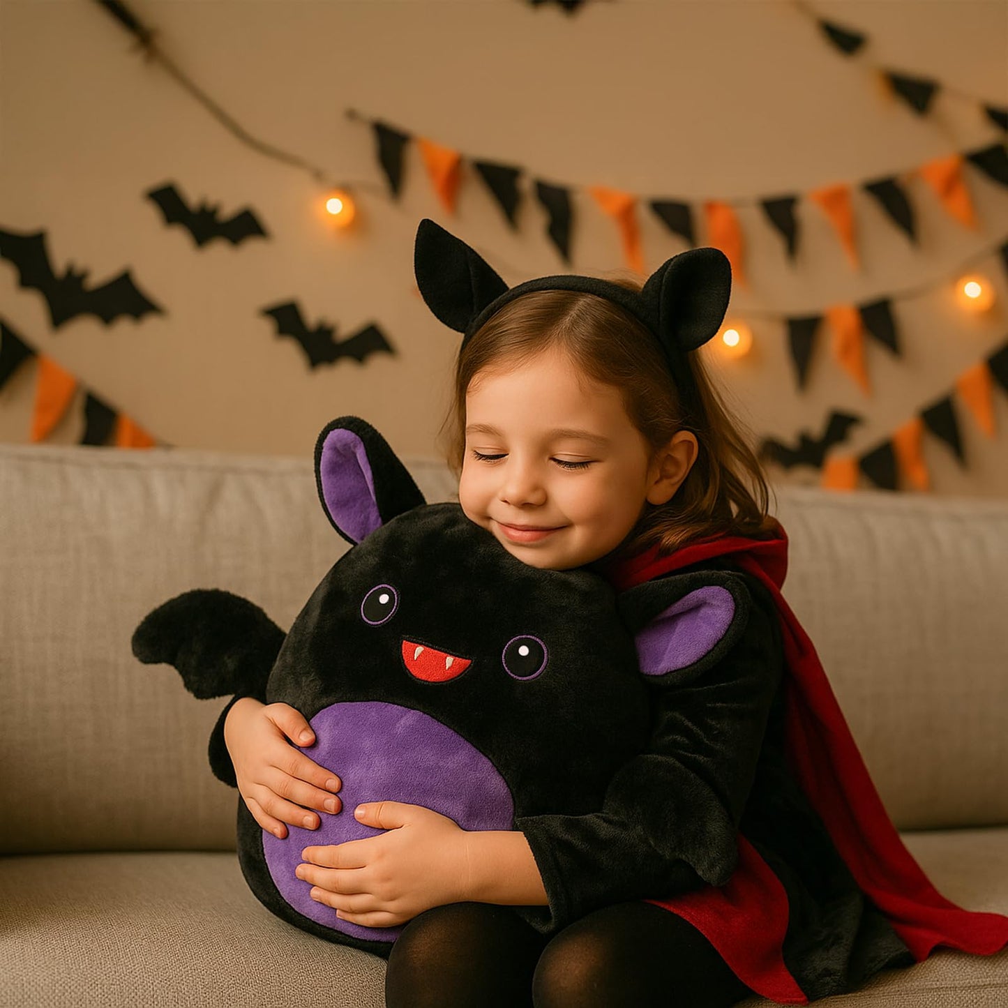 WEIGEDU Bat Plush Toy with Wings and Embroidered Eyes - Halloween Theme Party Gift for Boys and Girls