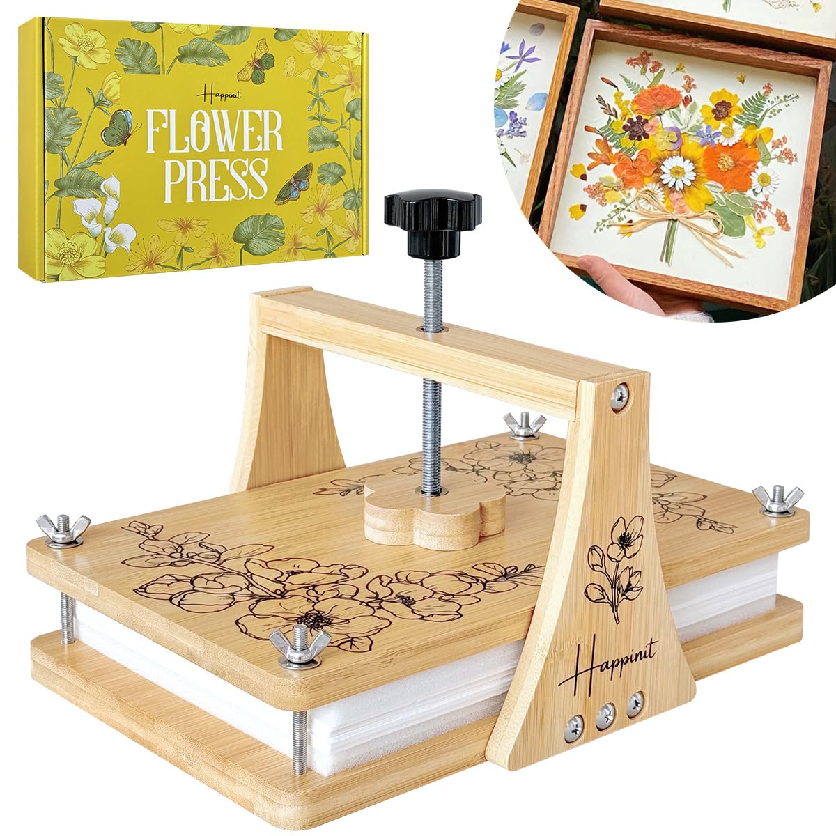 Happinit Large Flower Press Kit, 6 Layers 11" x7" Even Pressure Flower Pressed DIY Arts, Flower Pressing Kit for Adults, Dried Flower Plant Preservation Kit for Craft Lovers
