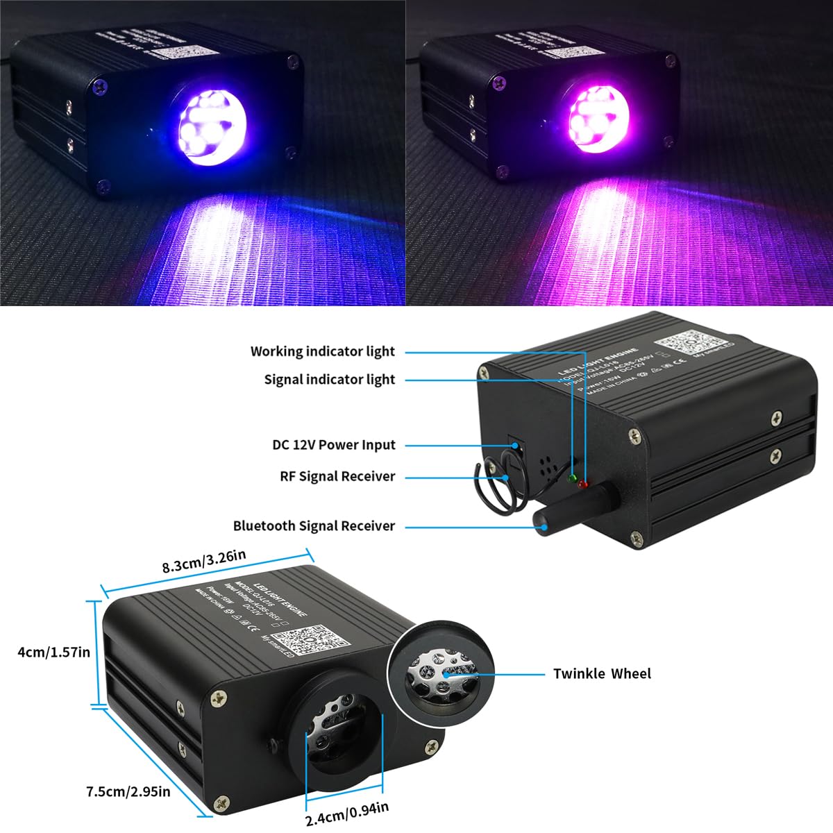 AZIMOM 16W Twinkle & Sound Activate Mixed430pcs*9.8ft Fiber Optic Starlight Headliner Kits for Car Home Star Ceiling Sky Decoration, APP& Remote Control Light Engine End Glow Fiber Strands