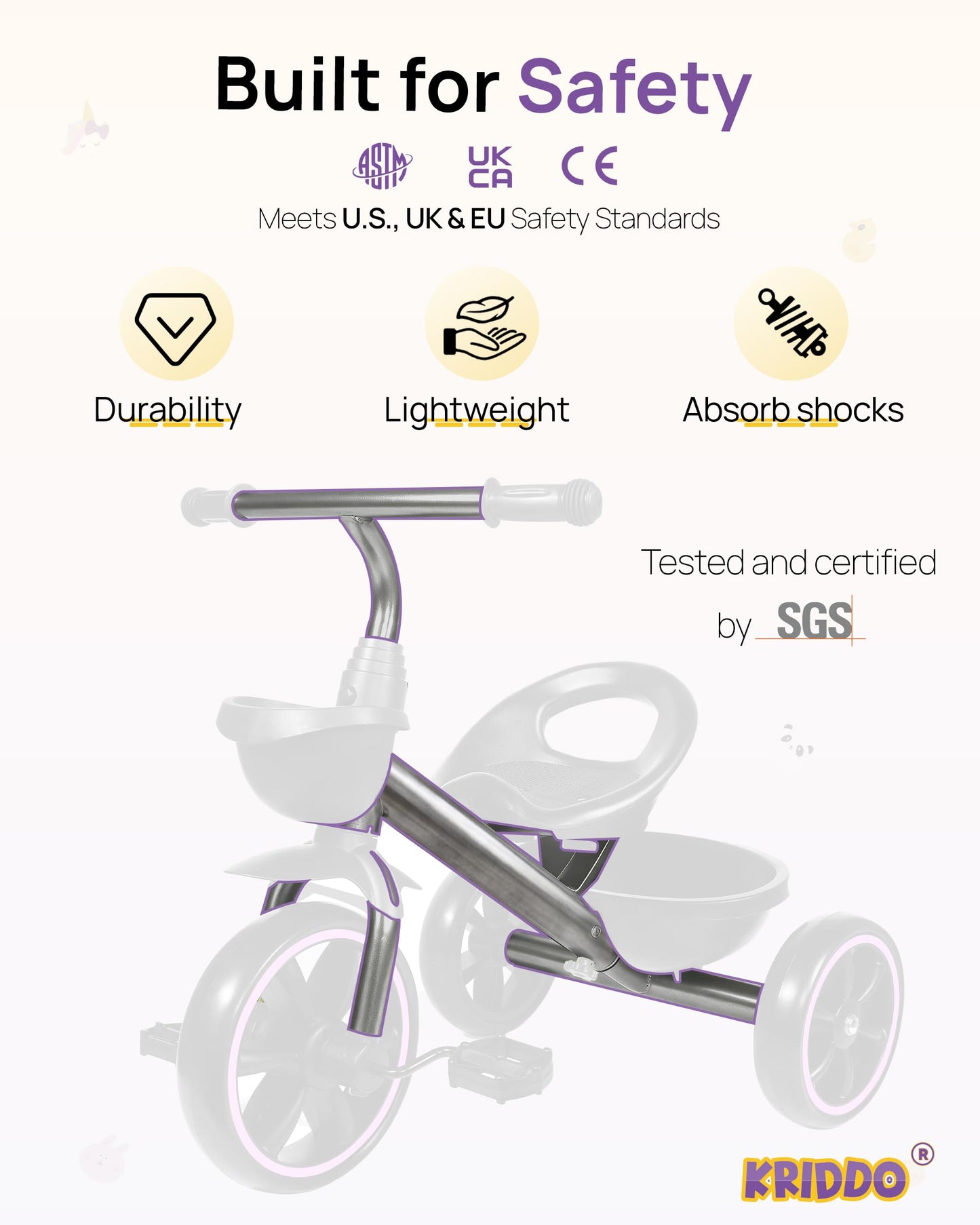 KRIDDO Kids Tricycles Age 24 Month to 4 Years, Toddler Kids Trike for 2.5 to 5 Year Old, Gift Toddler Tricycles for 2-4 Year Olds, Trikes for Toddlers, Pink
