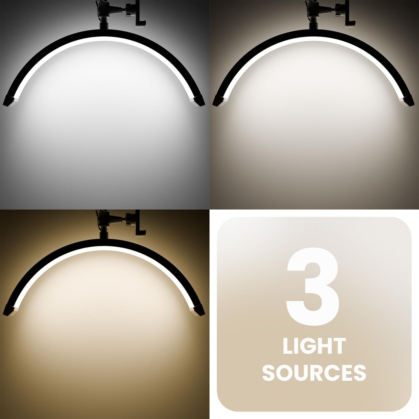 gelpal 3000 Lm Adjustable LED Half Moon Light with Clamp & Task Lamp - Bright, Dimmable Lighting for Office, Crafts, Nails &Salon, Remote Control (CCT，White)
