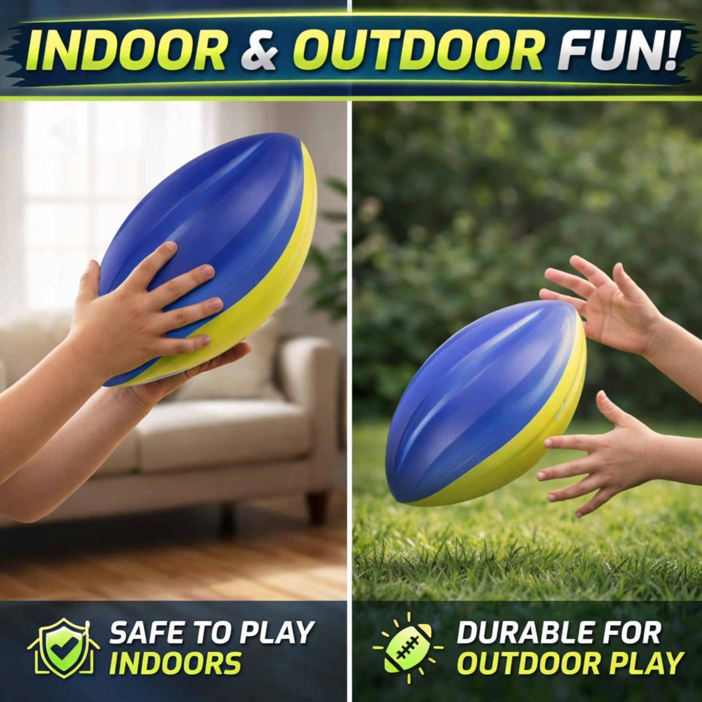 8.5" Foam Spiral Football PU Soft Balls, Set of 3, for Kids Sports Training Practice Indoor Outdoor Play