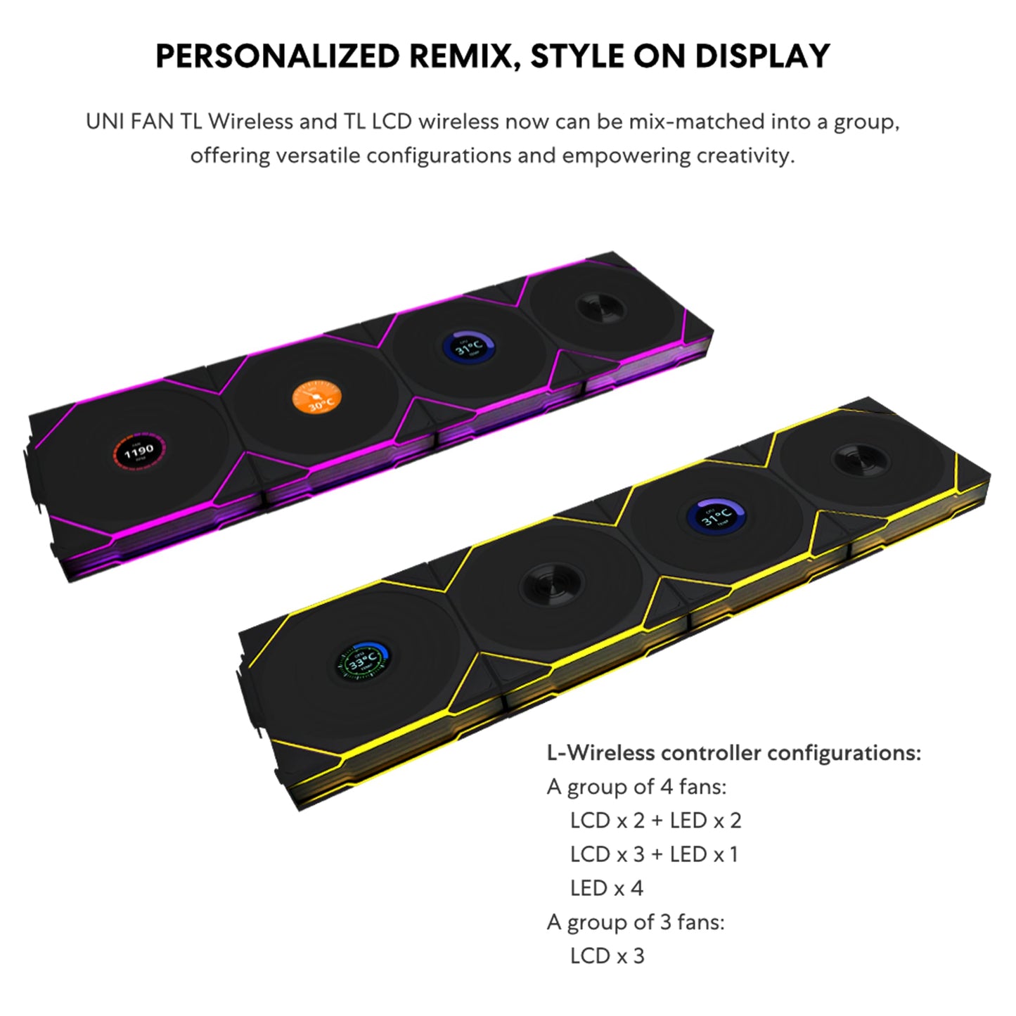 Lian Li UNI Fan TL - Wireless 120 - Triple Pack - 2.4 GHz Wireless Signal RGB & PC Case Cooler Fan Control - Daisy Chain & Infinity Mirror Design - Controller Included and Required - Black (12TL1W3B)